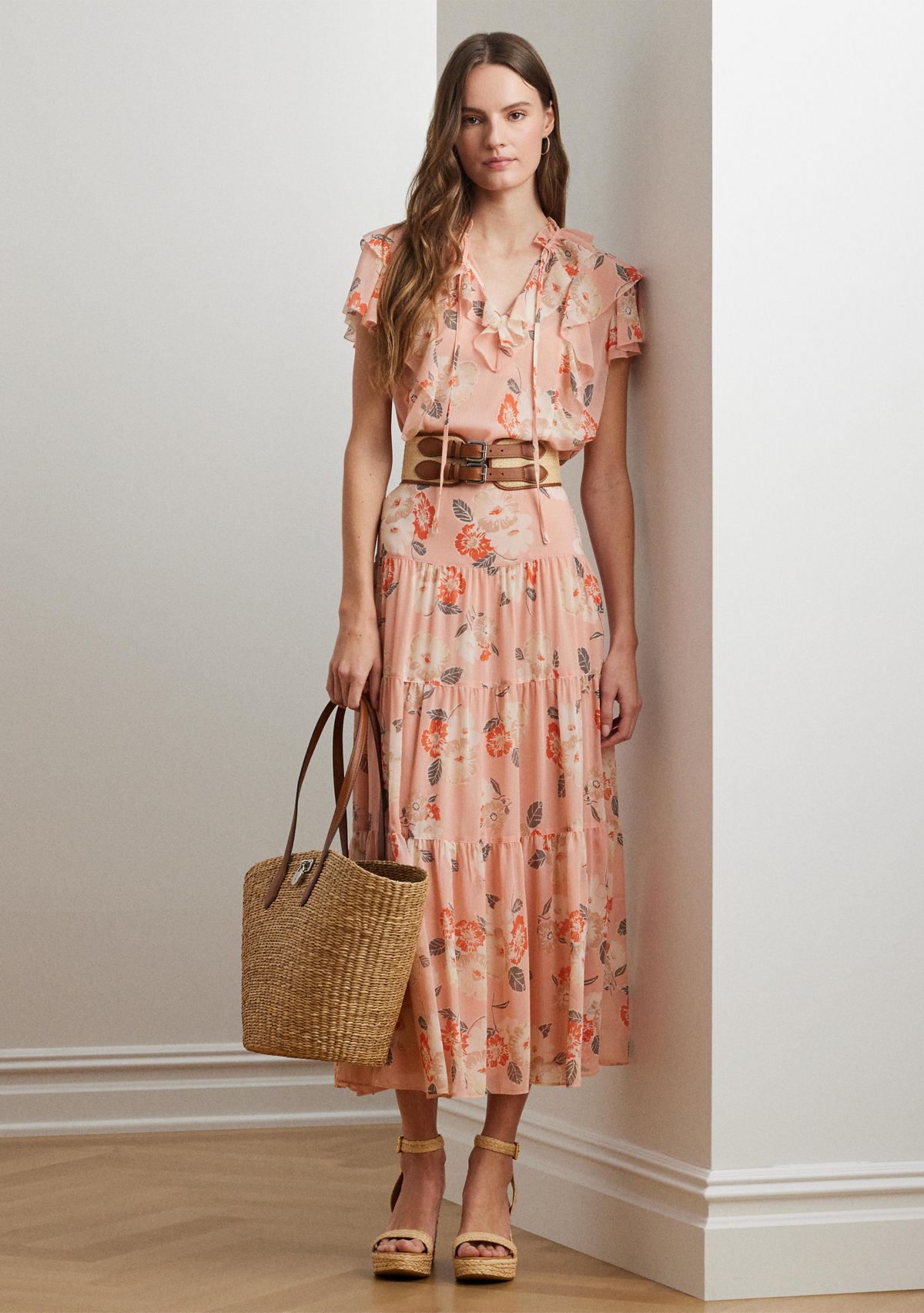 Floral Crinkle Georgette Tiered Skirt