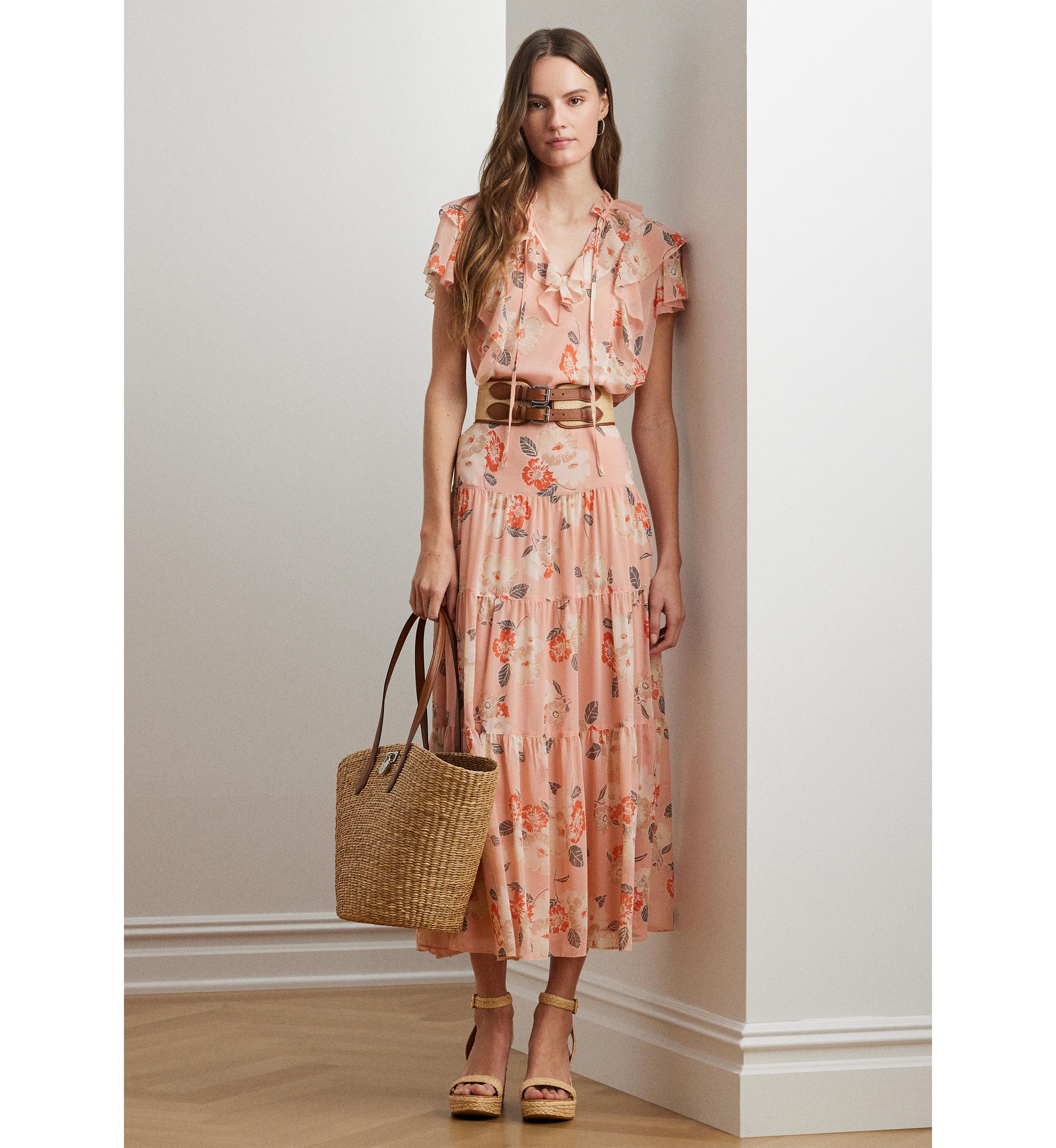 Floral Crinkle Georgette Tiered Skirt