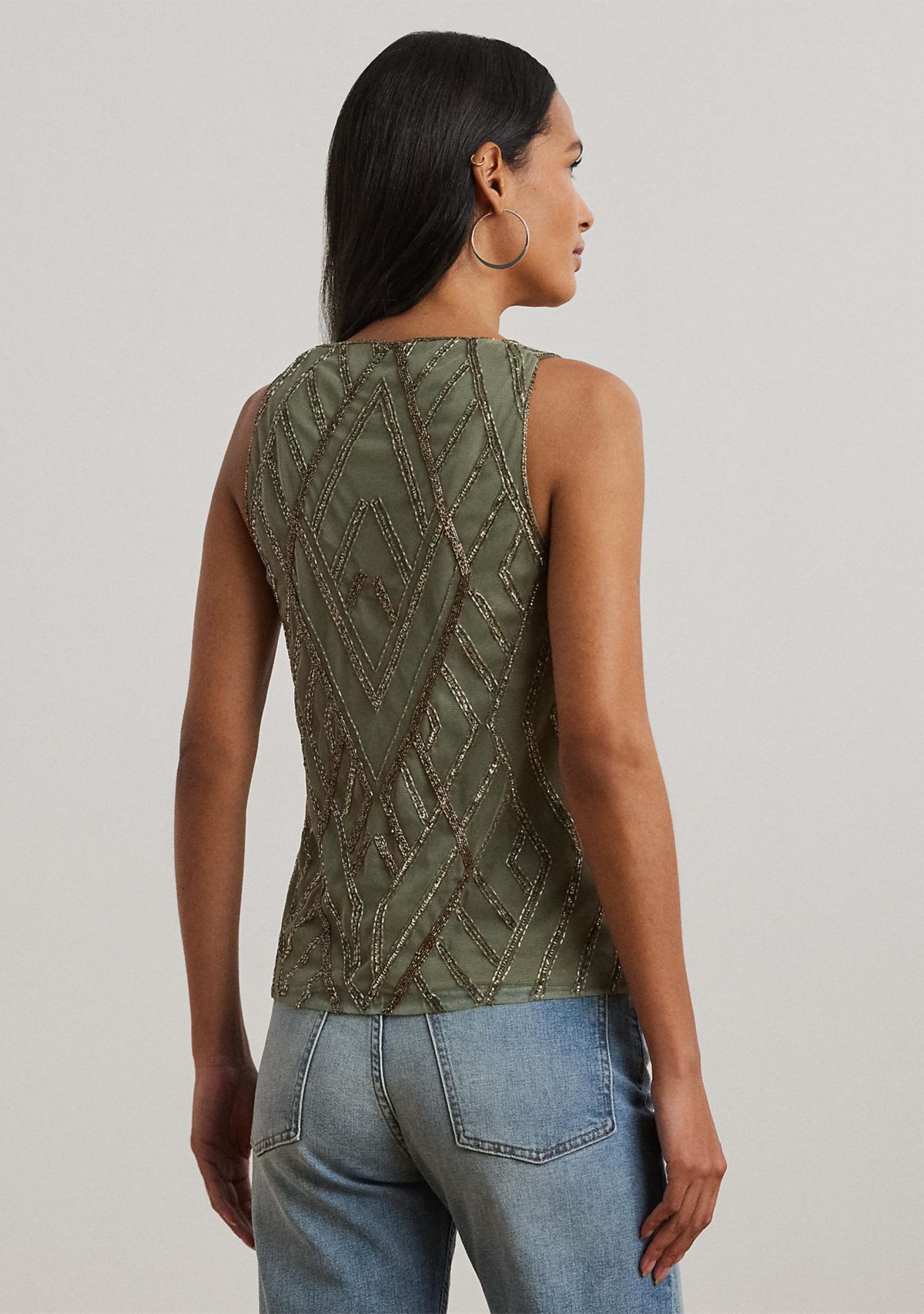 Beaded Mesh Sleeveless Blouse