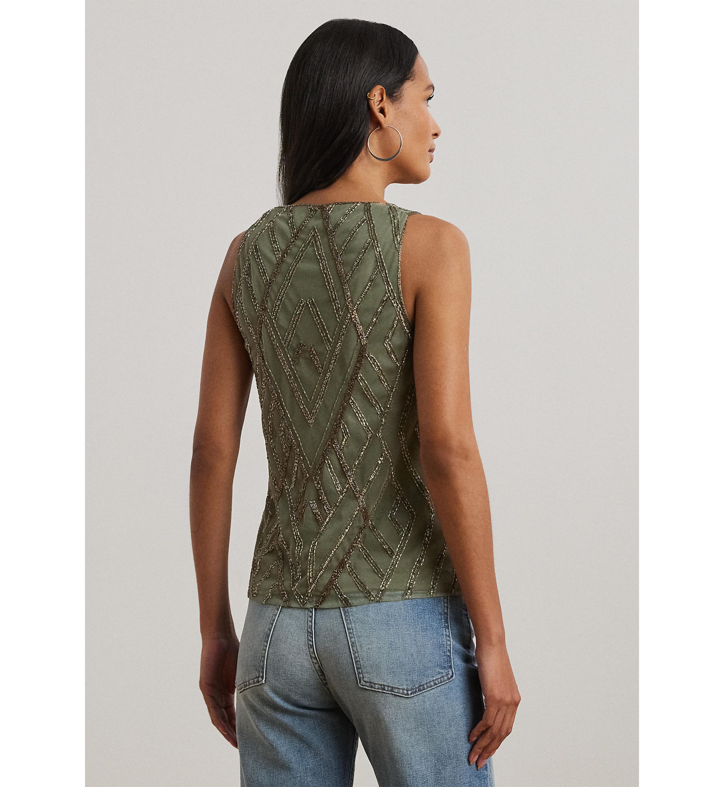 Beaded Mesh Sleeveless Blouse