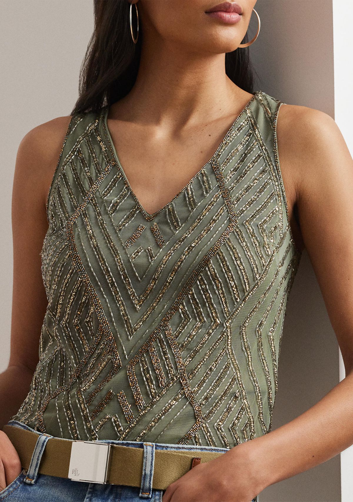 Beaded Mesh Sleeveless Blouse