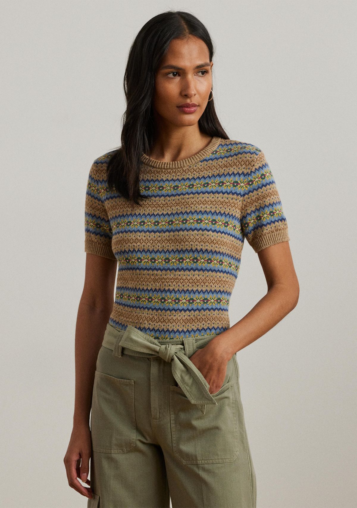 Womens Fair Isle Short-Sleeve Sweater