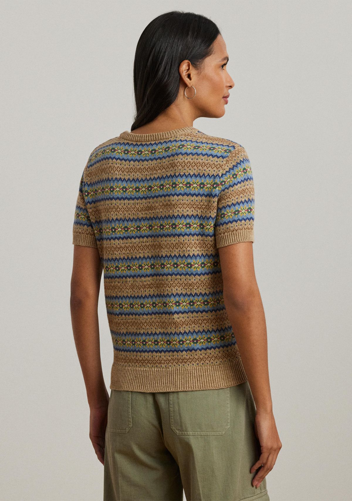 Womens Fair Isle Short-Sleeve Sweater