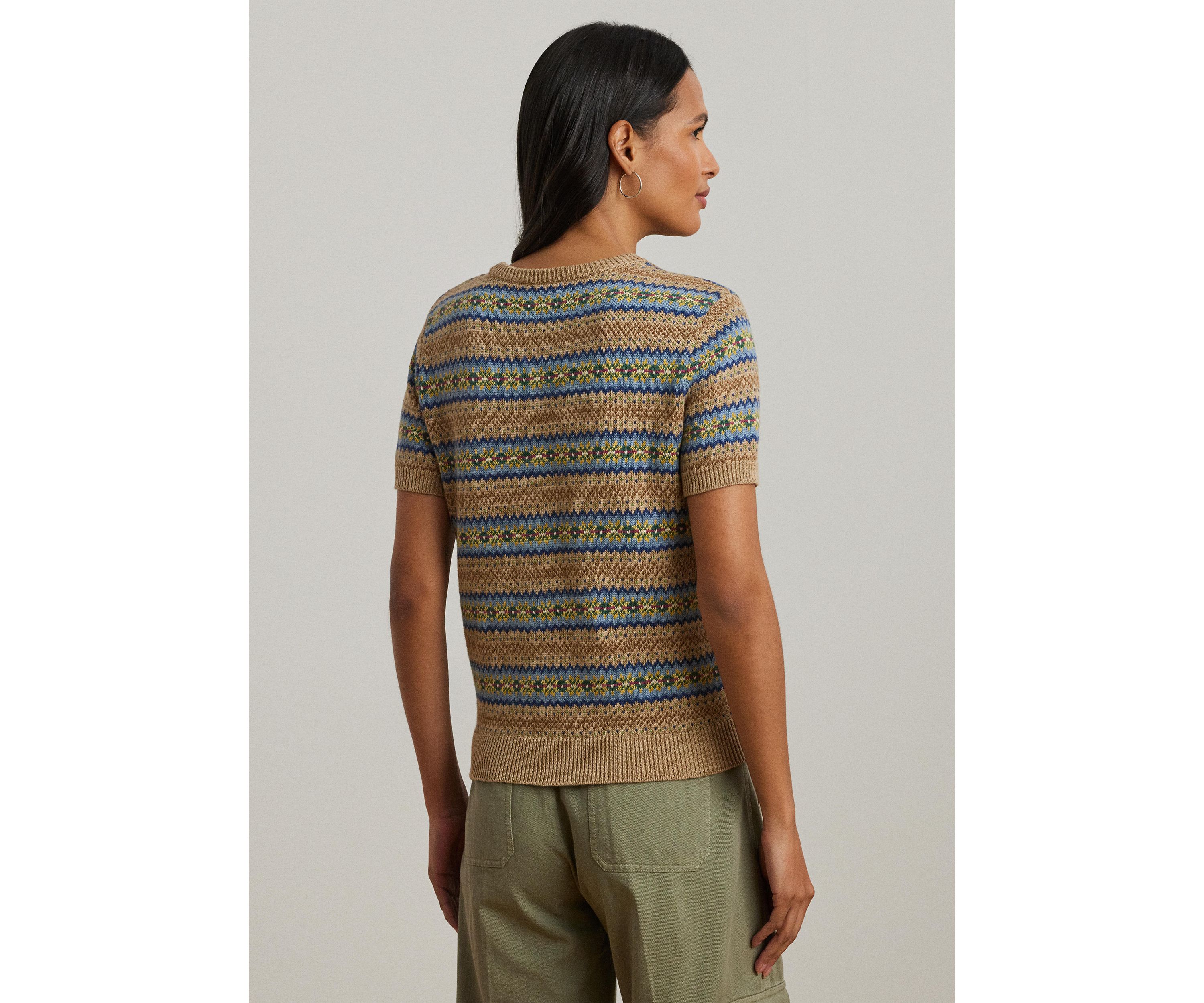 Womens Fair Isle Short-Sleeve Sweater