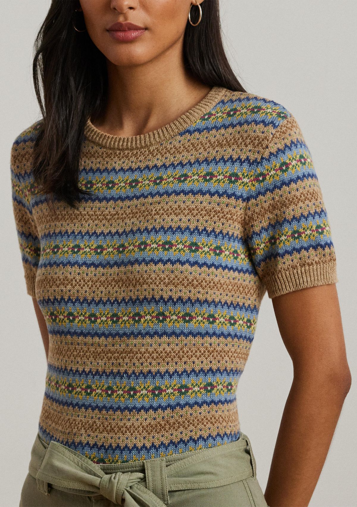 Womens Fair Isle Short-Sleeve Sweater