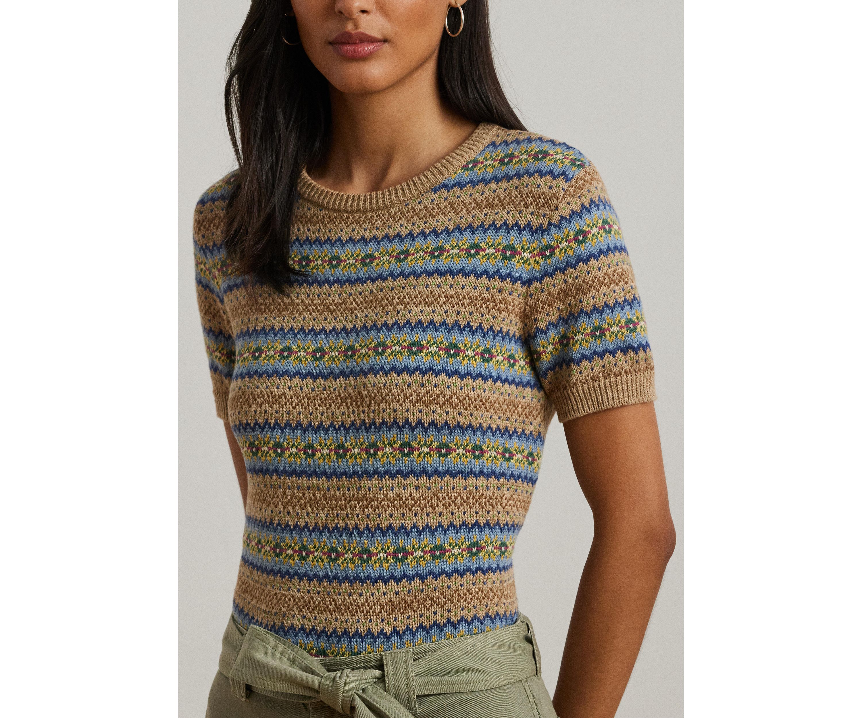 Womens Fair Isle Short-Sleeve Sweater