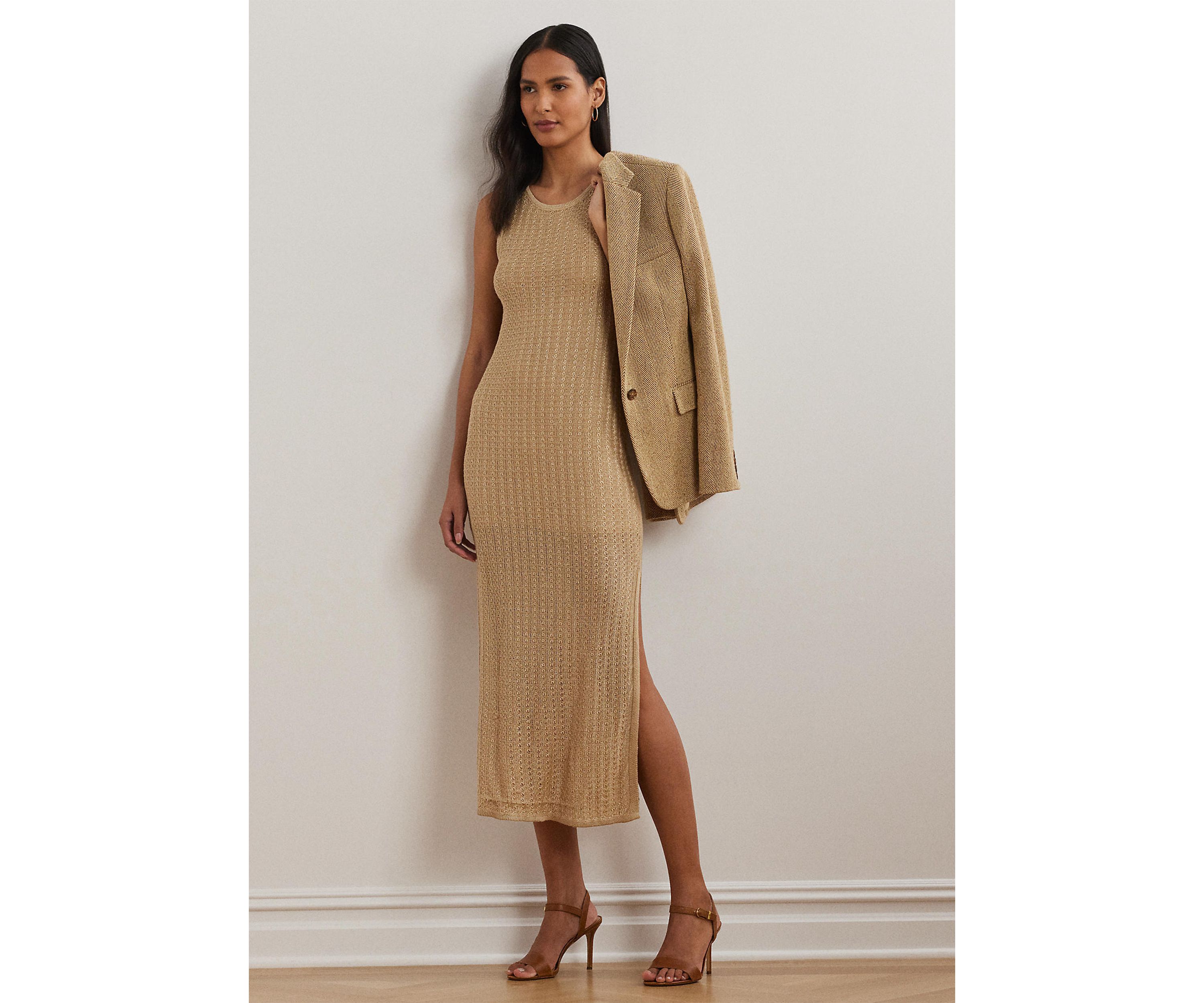 Pointelle Knit Sleeveless Sweater Dress