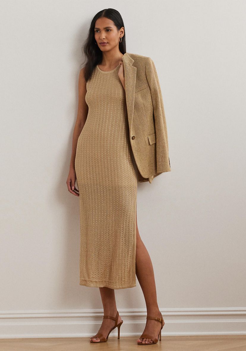 Pointelle Knit Sleeveless Sweater Dress