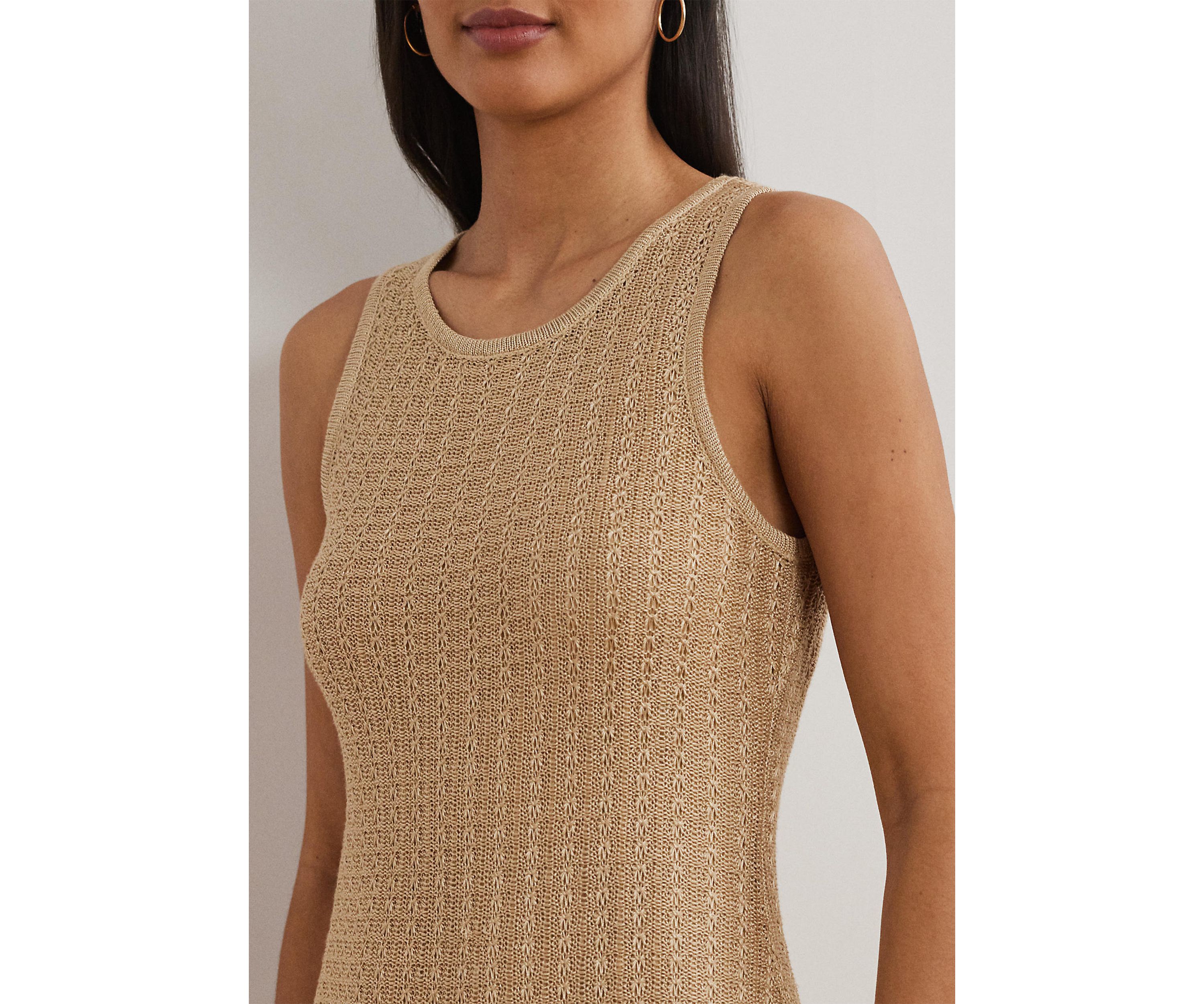 Pointelle Knit Sleeveless Sweater Dress
