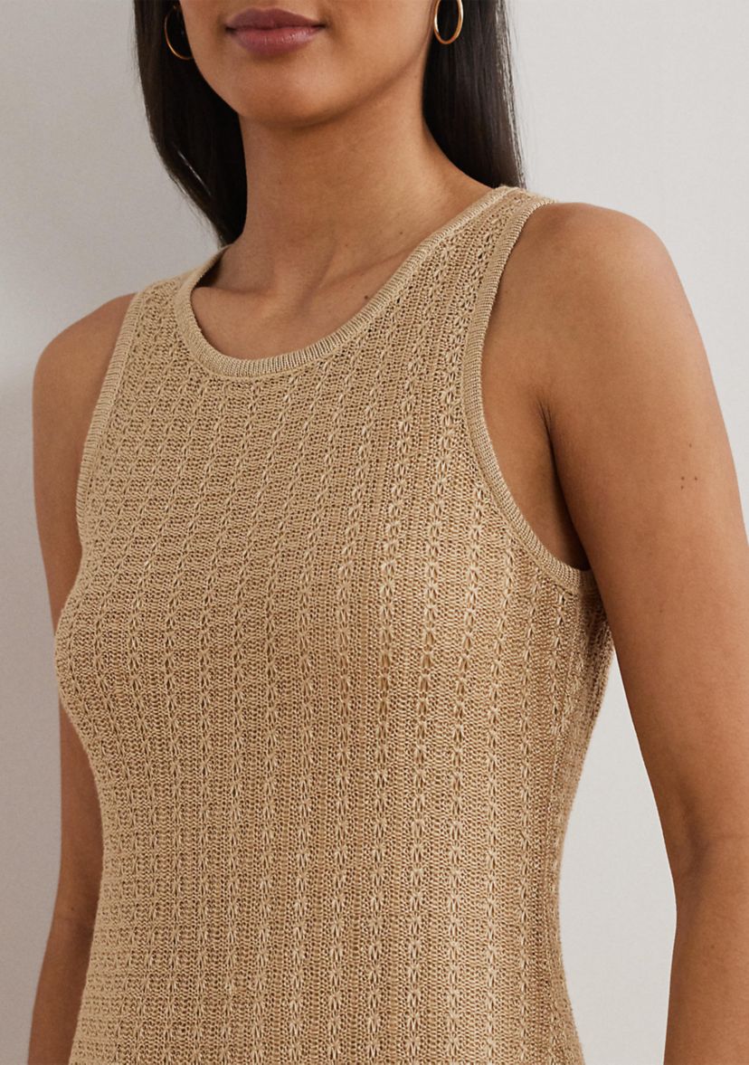 Pointelle Knit Sleeveless Sweater Dress