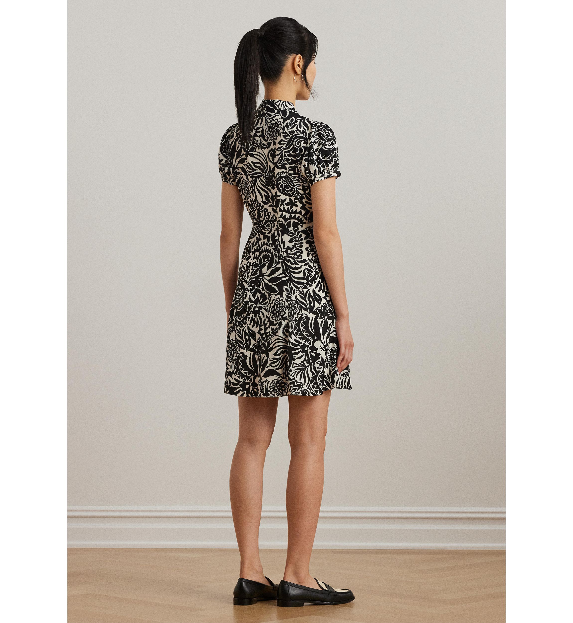 Womens Floral Crepe Short-Sleeve Dress