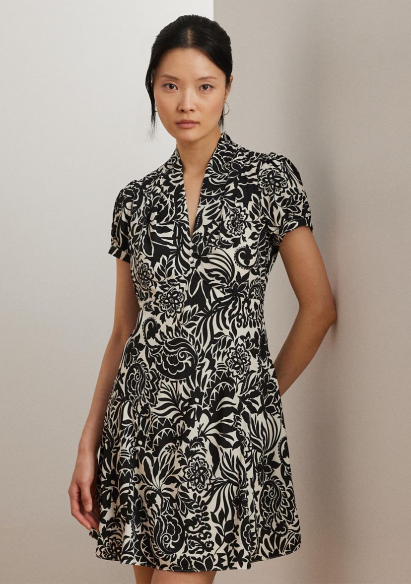 Womens Floral Crepe Short-Sleeve Dress