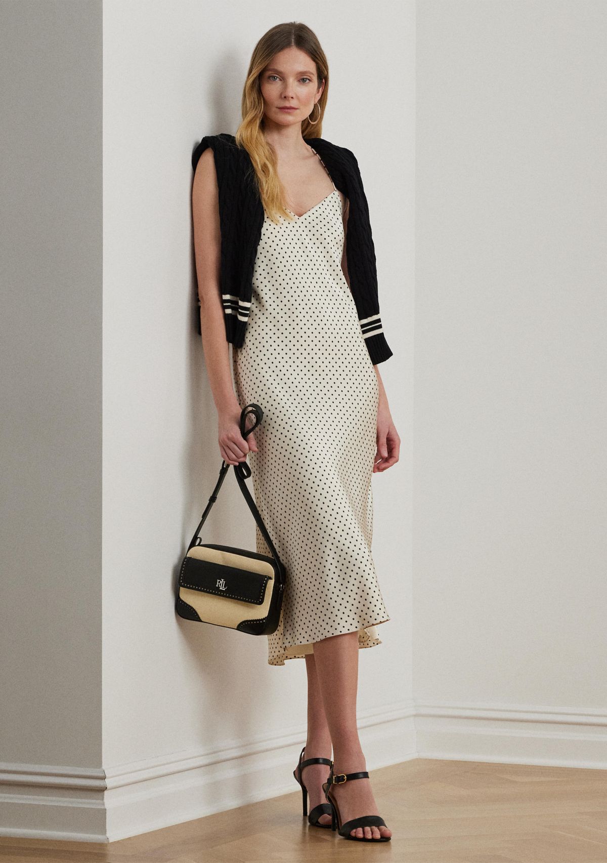 Polka Dot Satin Charmeuse Slip Dress