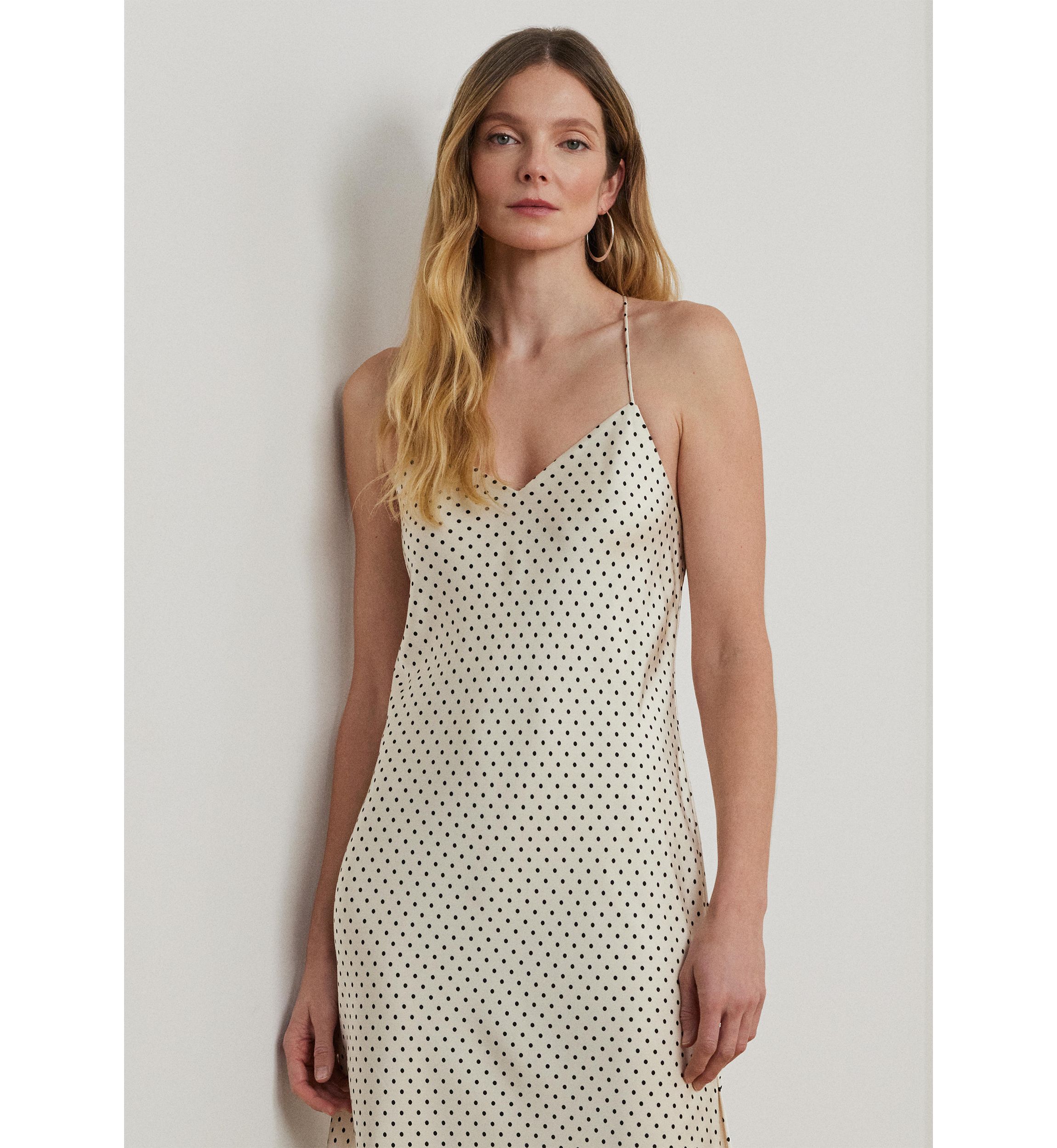 Polka Dot Satin Charmeuse Slip Dress