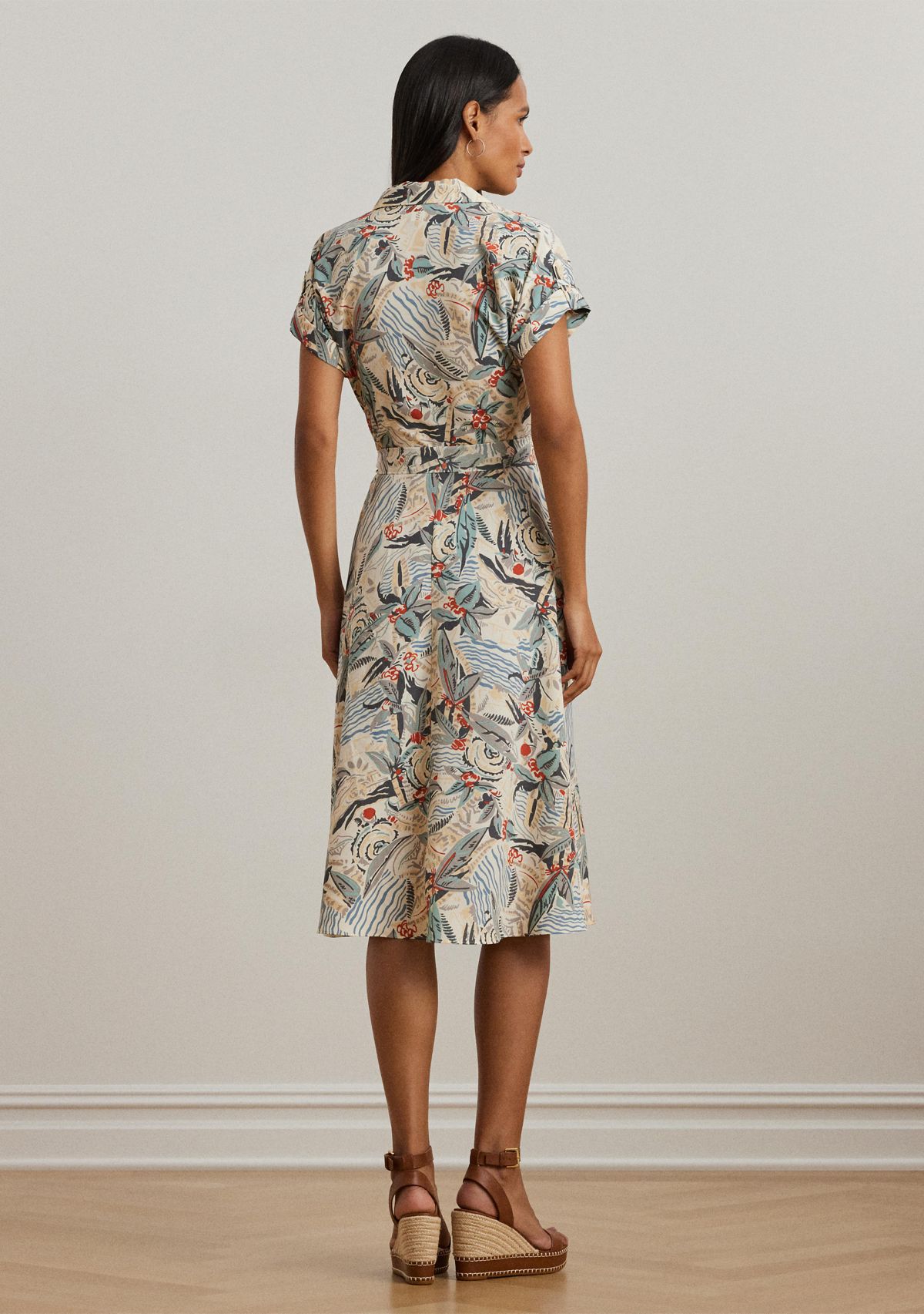 Print Belted Crepe Camp Shirtdress