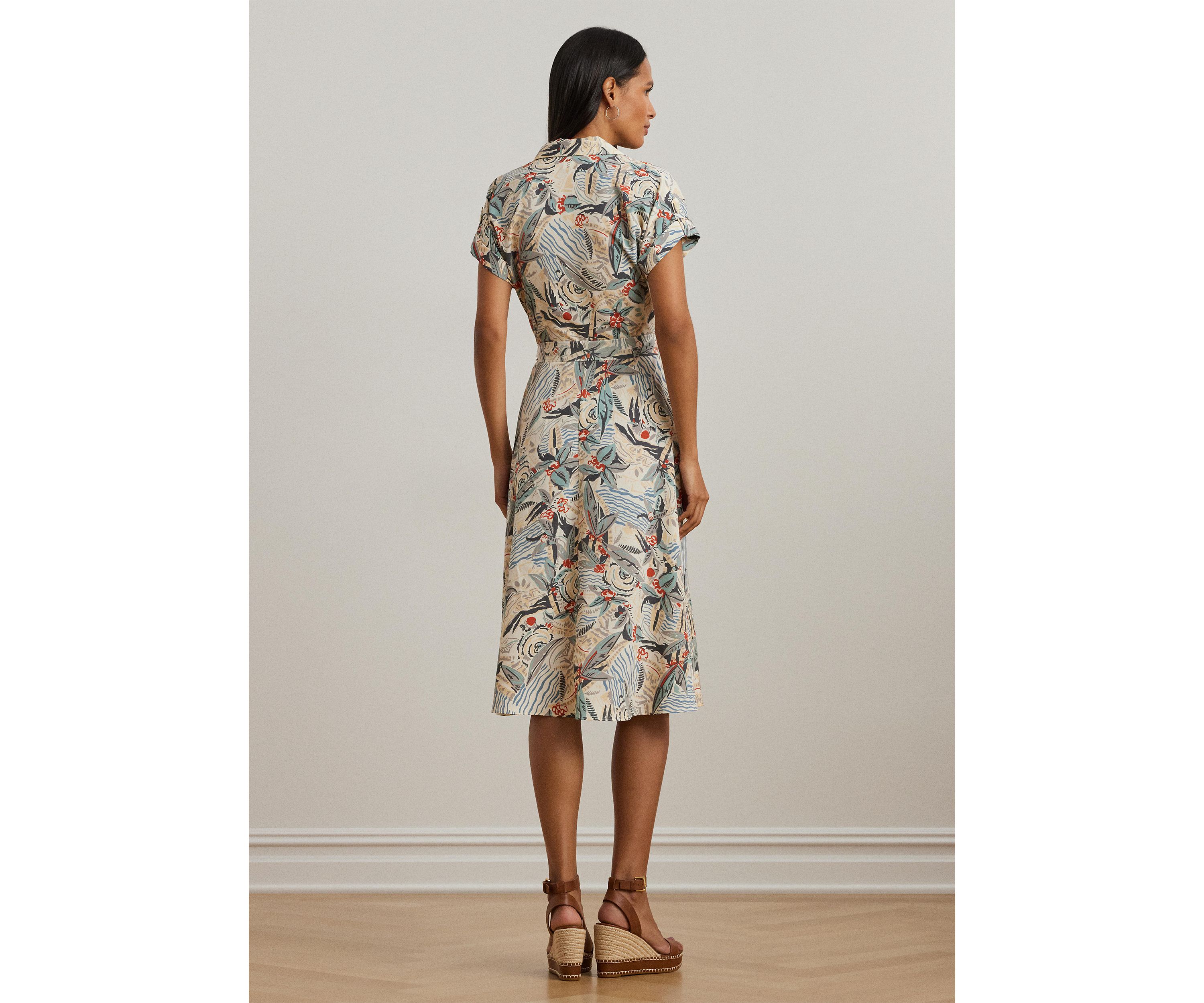 Print Belted Crepe Camp Shirtdress