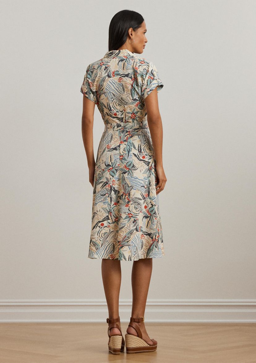 Print Belted Crepe Camp Shirtdress