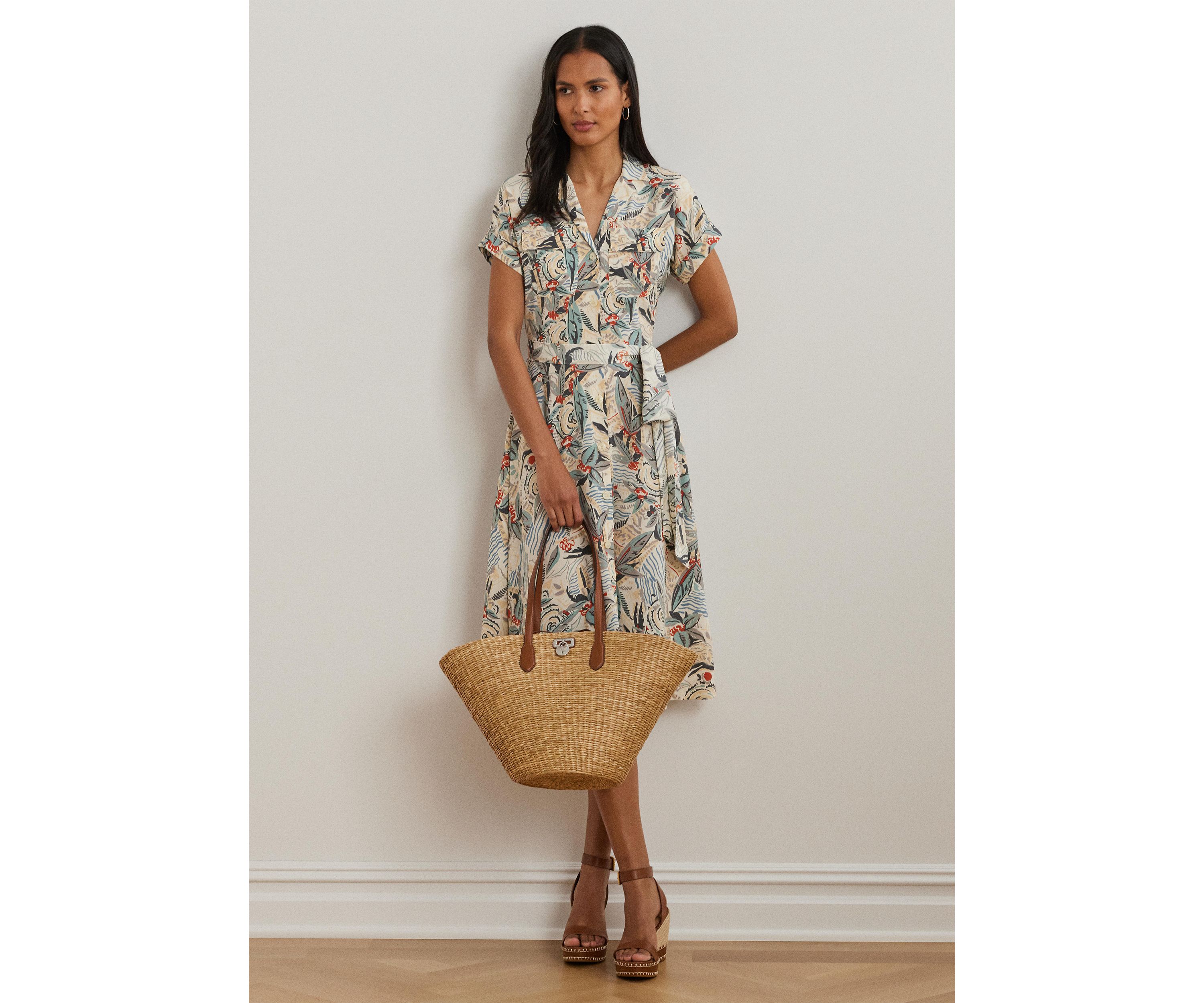 Print Belted Crepe Camp Shirtdress