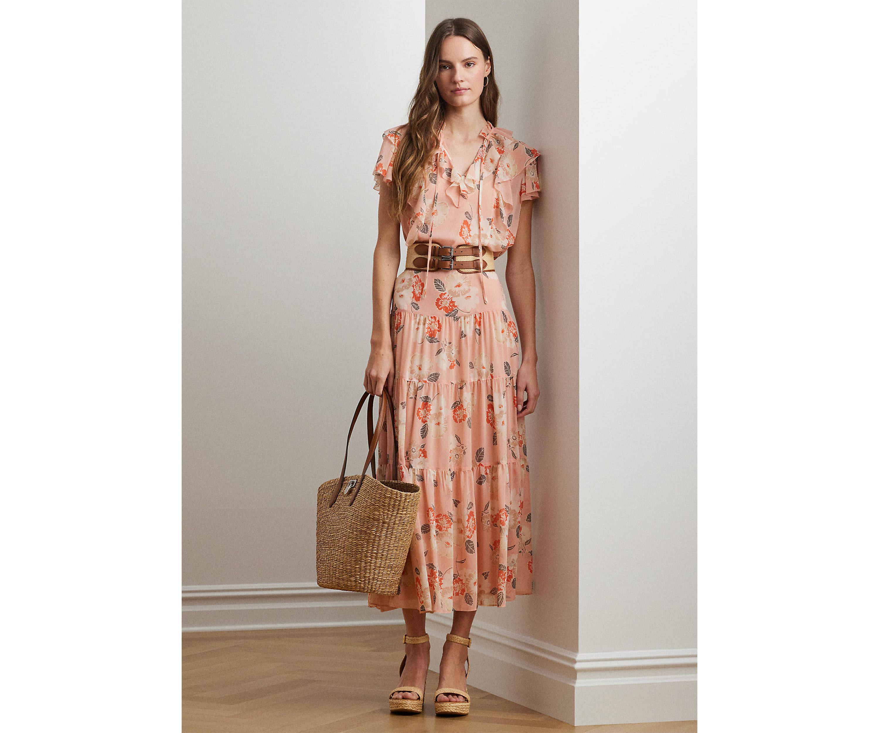 Floral Ruffle Trim Georgette Blouse