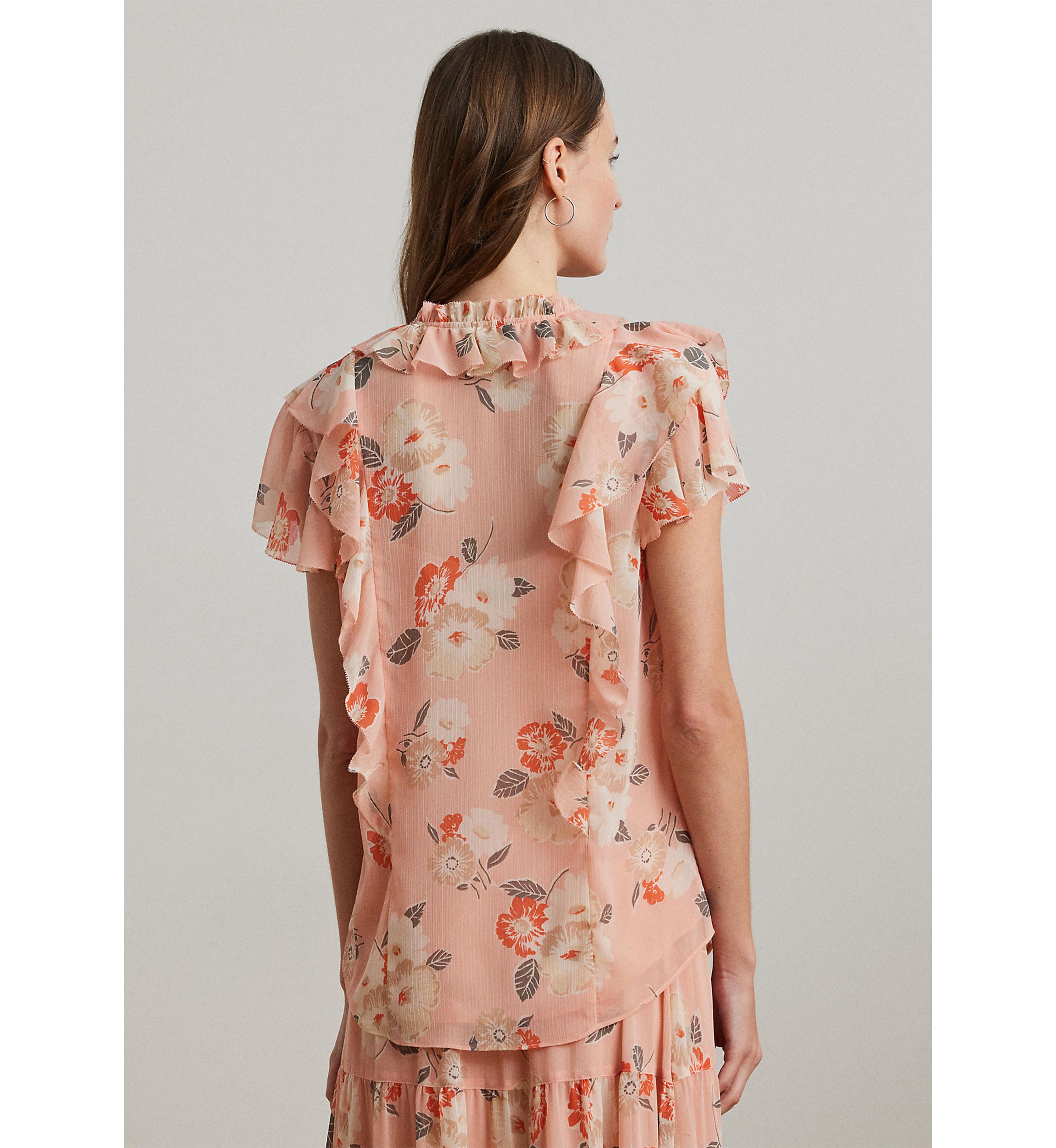 Floral Ruffle Trim Georgette Blouse