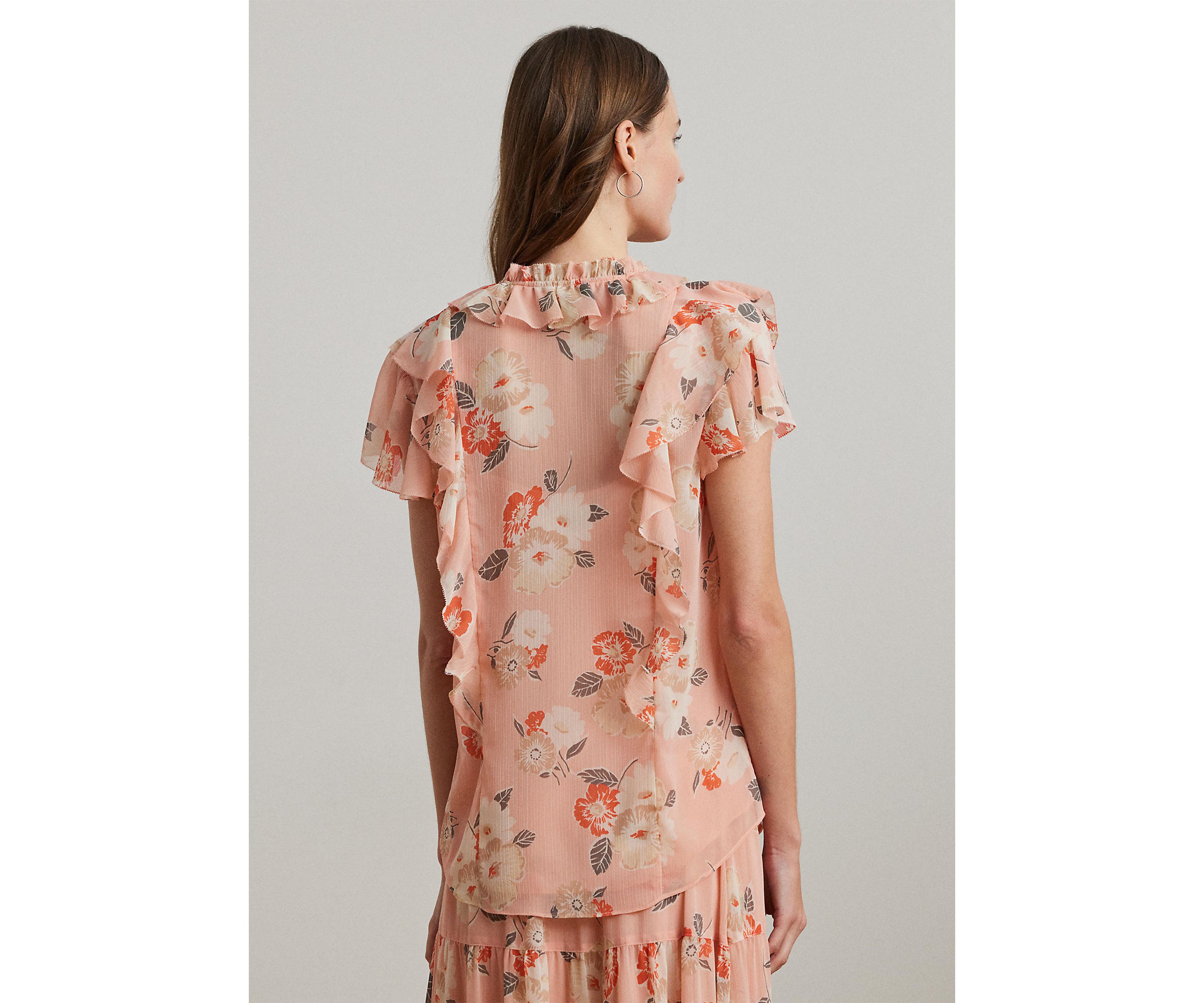 Floral Ruffle Trim Georgette Blouse