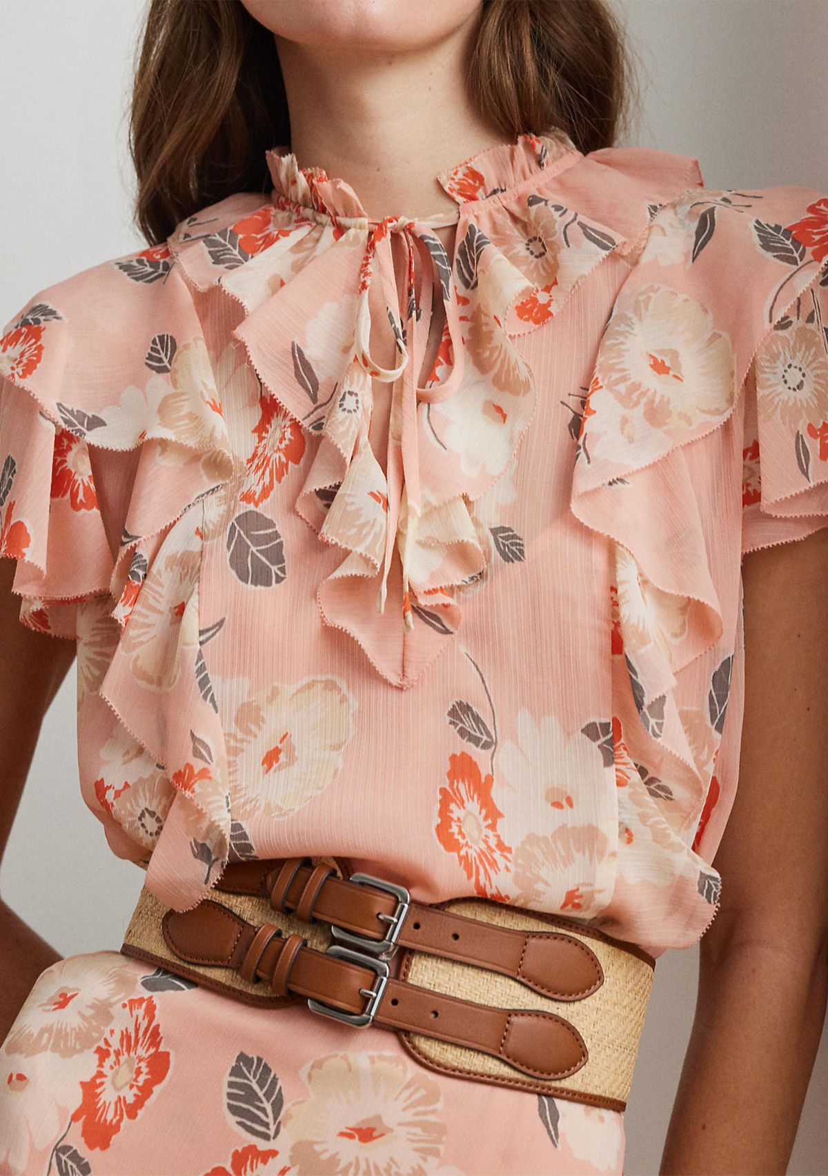 Floral Ruffle Trim Georgette Blouse