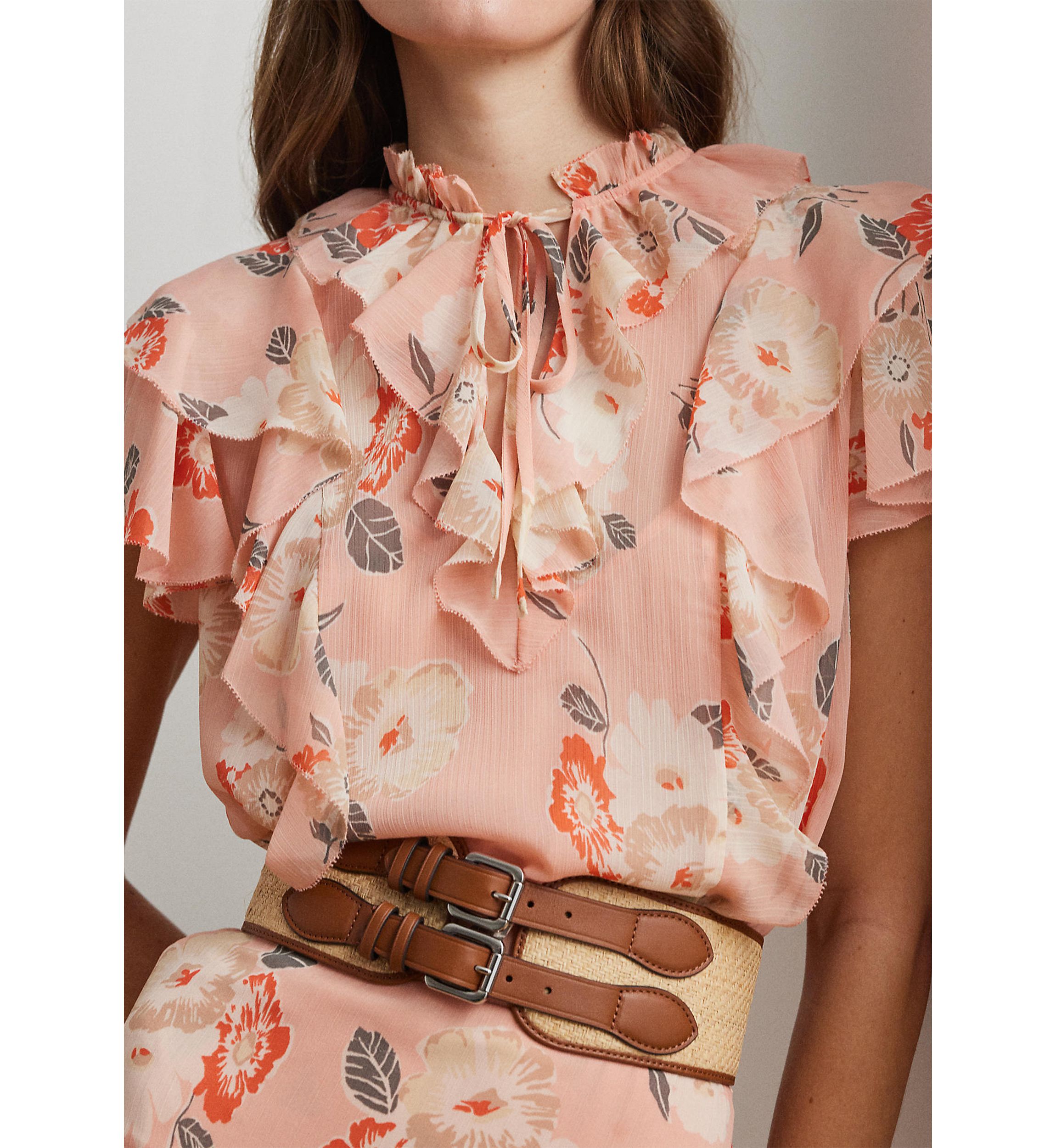 Floral Ruffle Trim Georgette Blouse