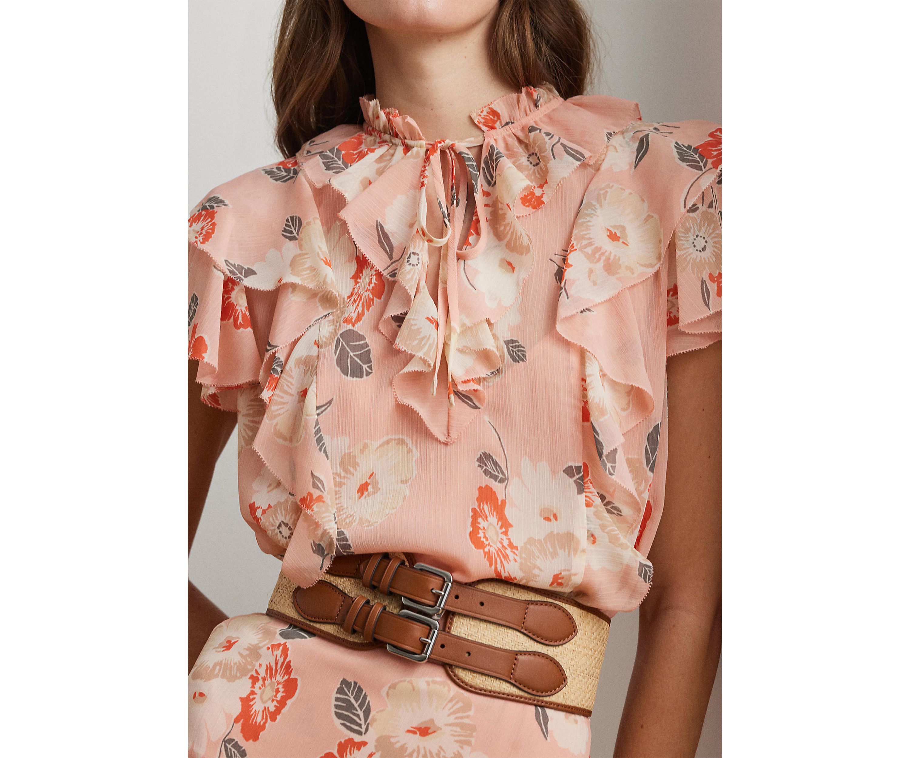 Floral Ruffle Trim Georgette Blouse