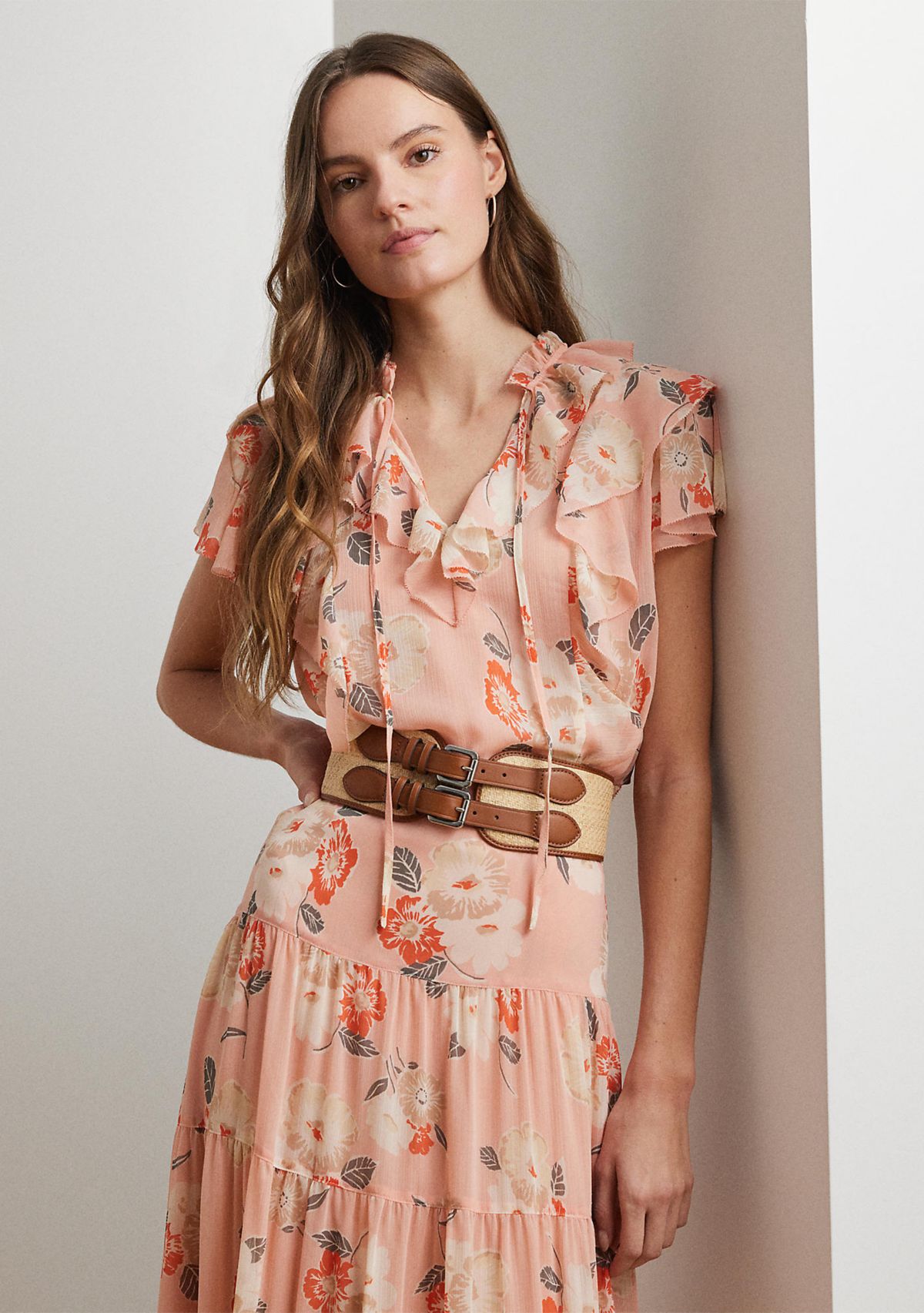 Floral Ruffle Trim Georgette Blouse