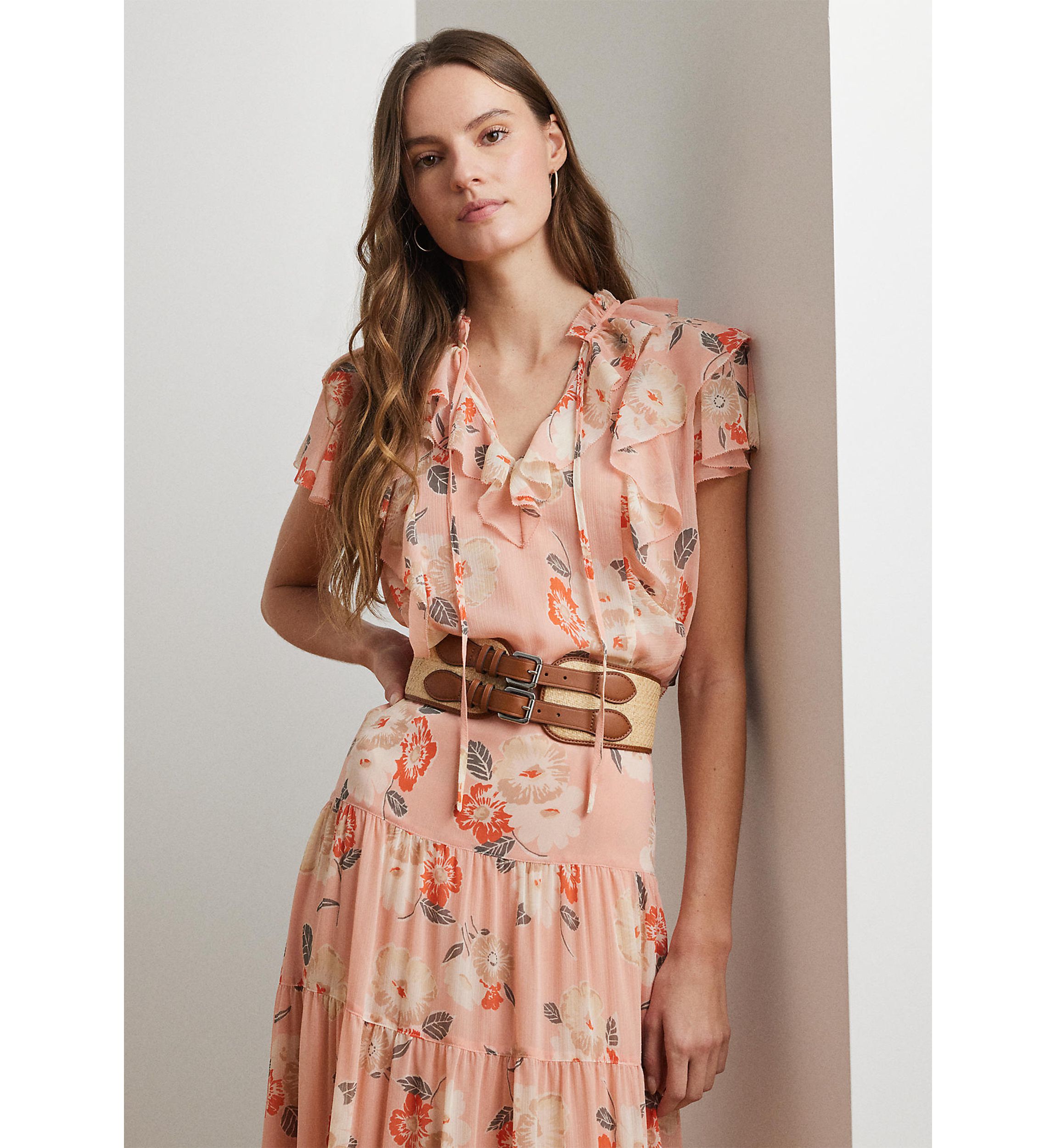 Floral Ruffle Trim Georgette Blouse