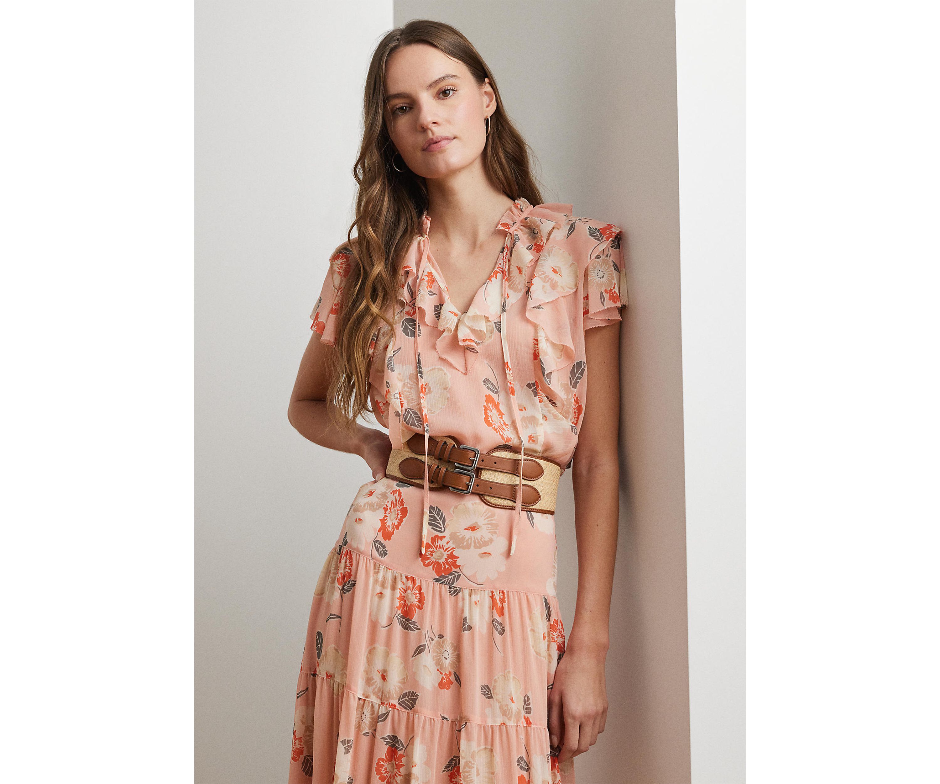 Floral Ruffle Trim Georgette Blouse