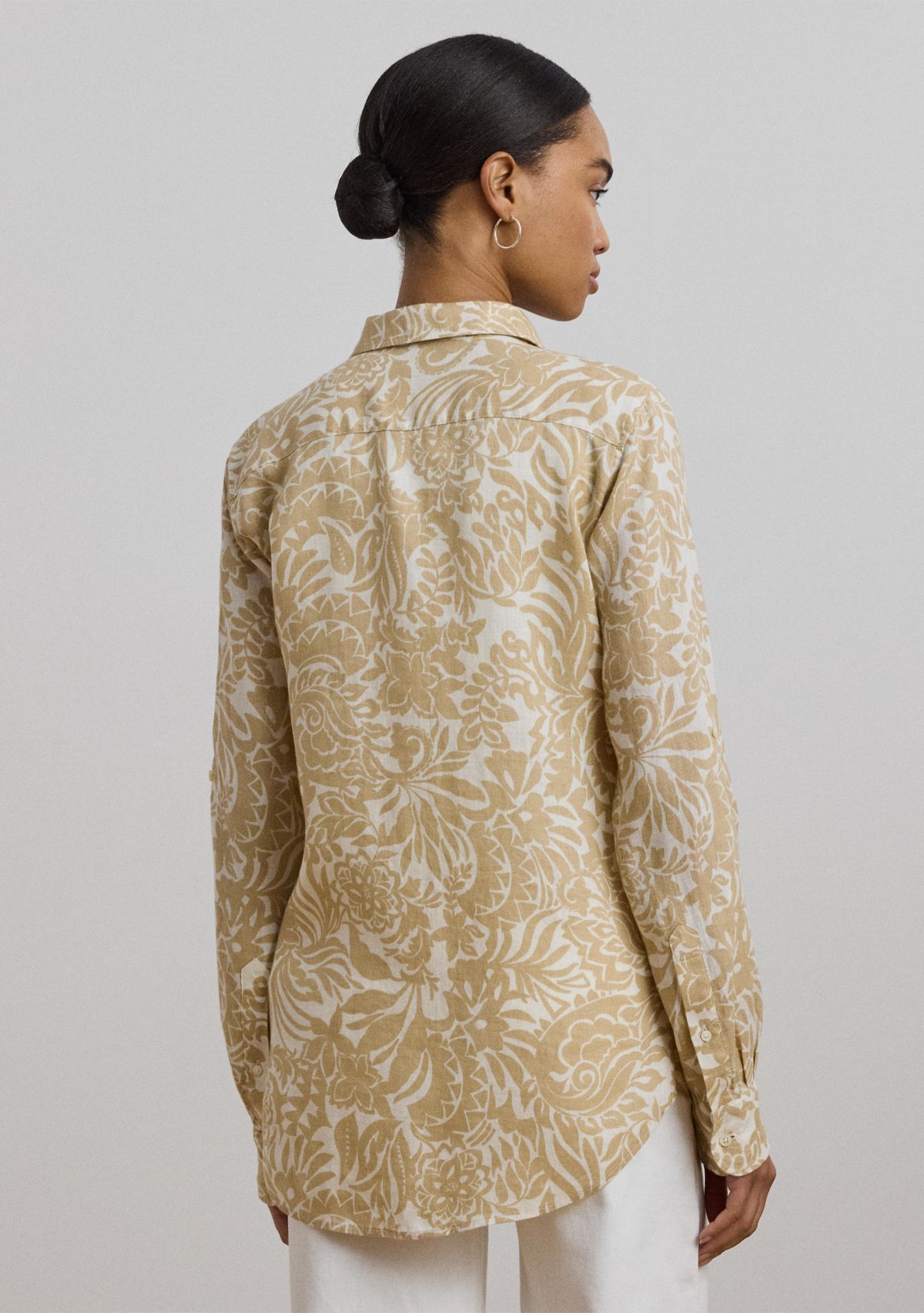 Womens Relaxed Fit Floral Linen Shirt