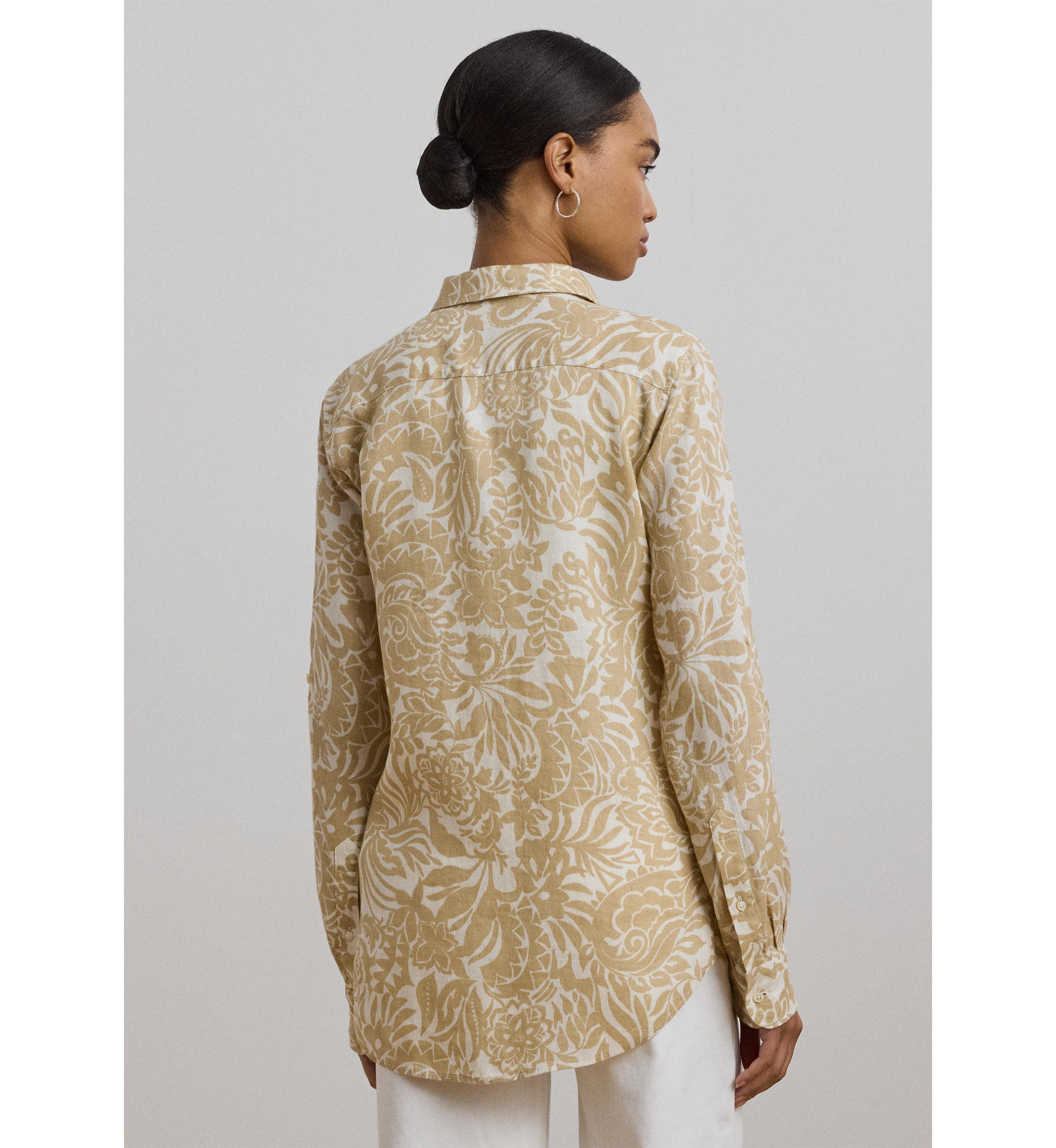 Womens Relaxed Fit Floral Linen Shirt
