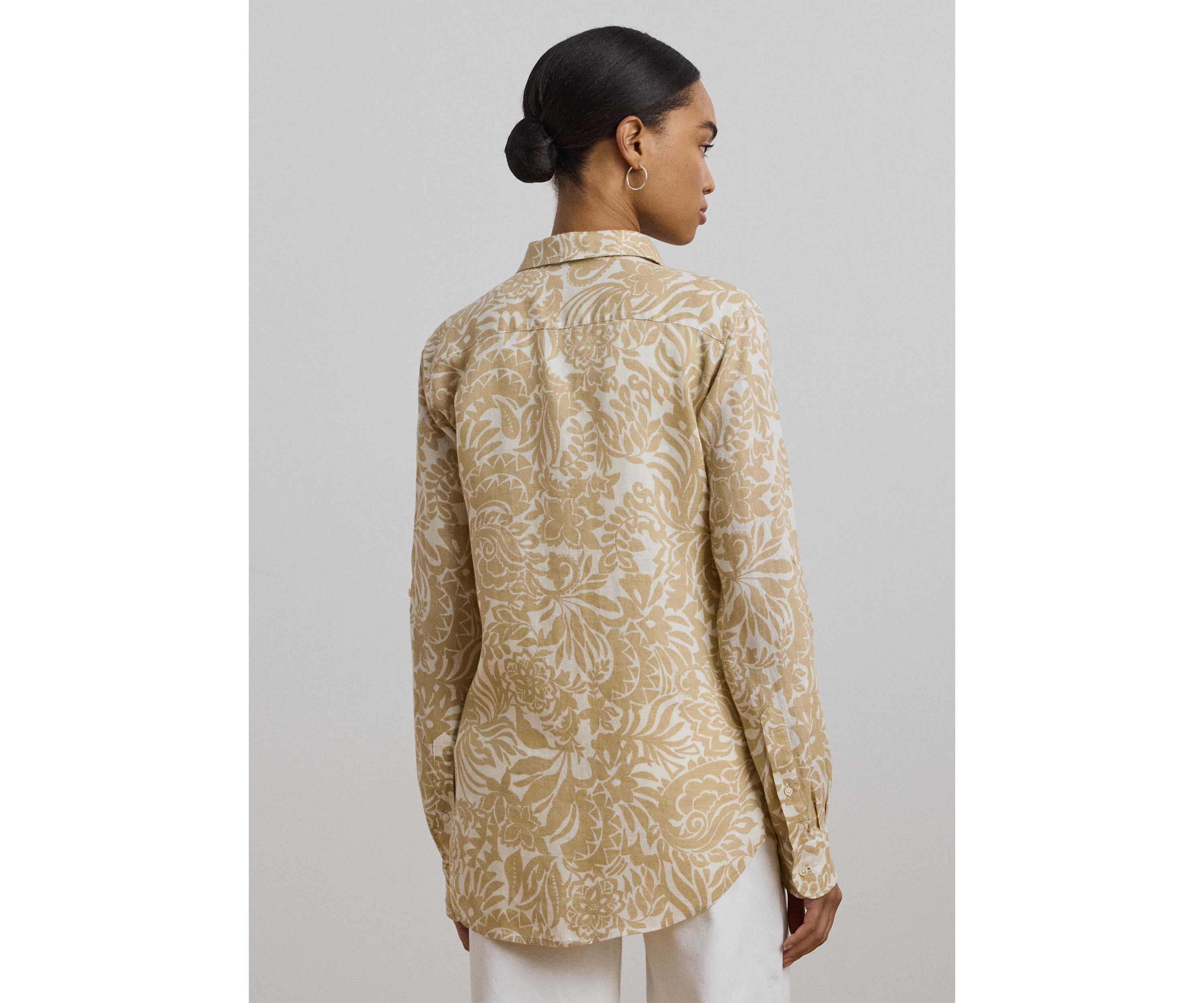 Womens Relaxed Fit Floral Linen Shirt