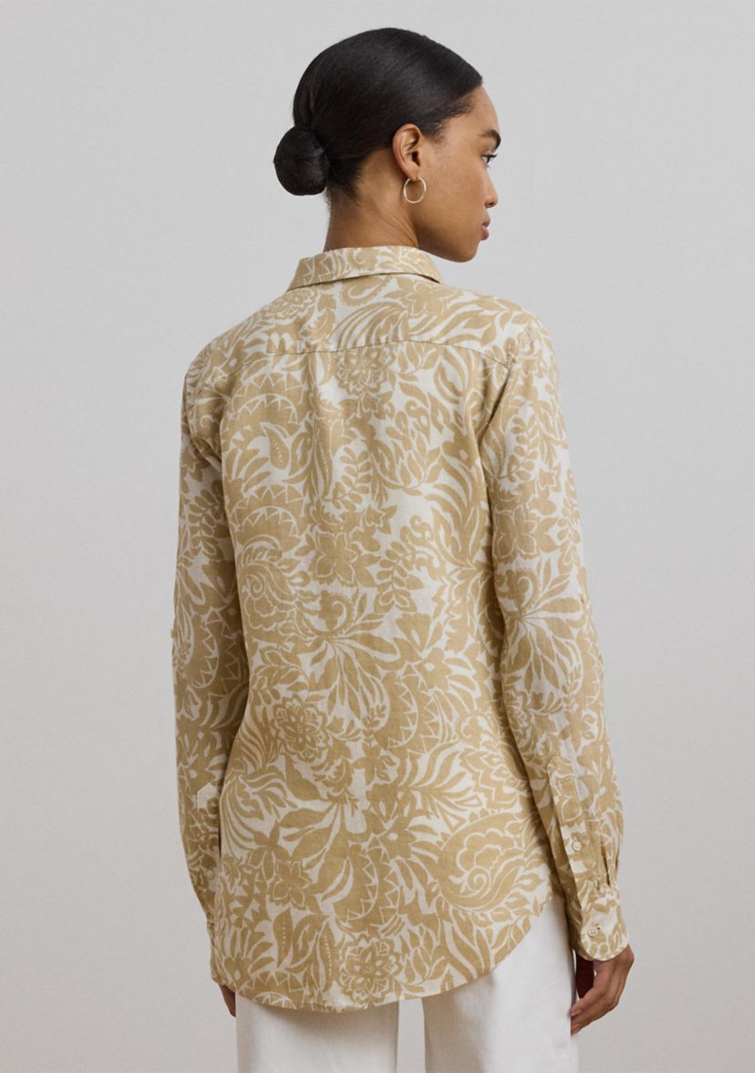 Womens Relaxed Fit Floral Linen Shirt