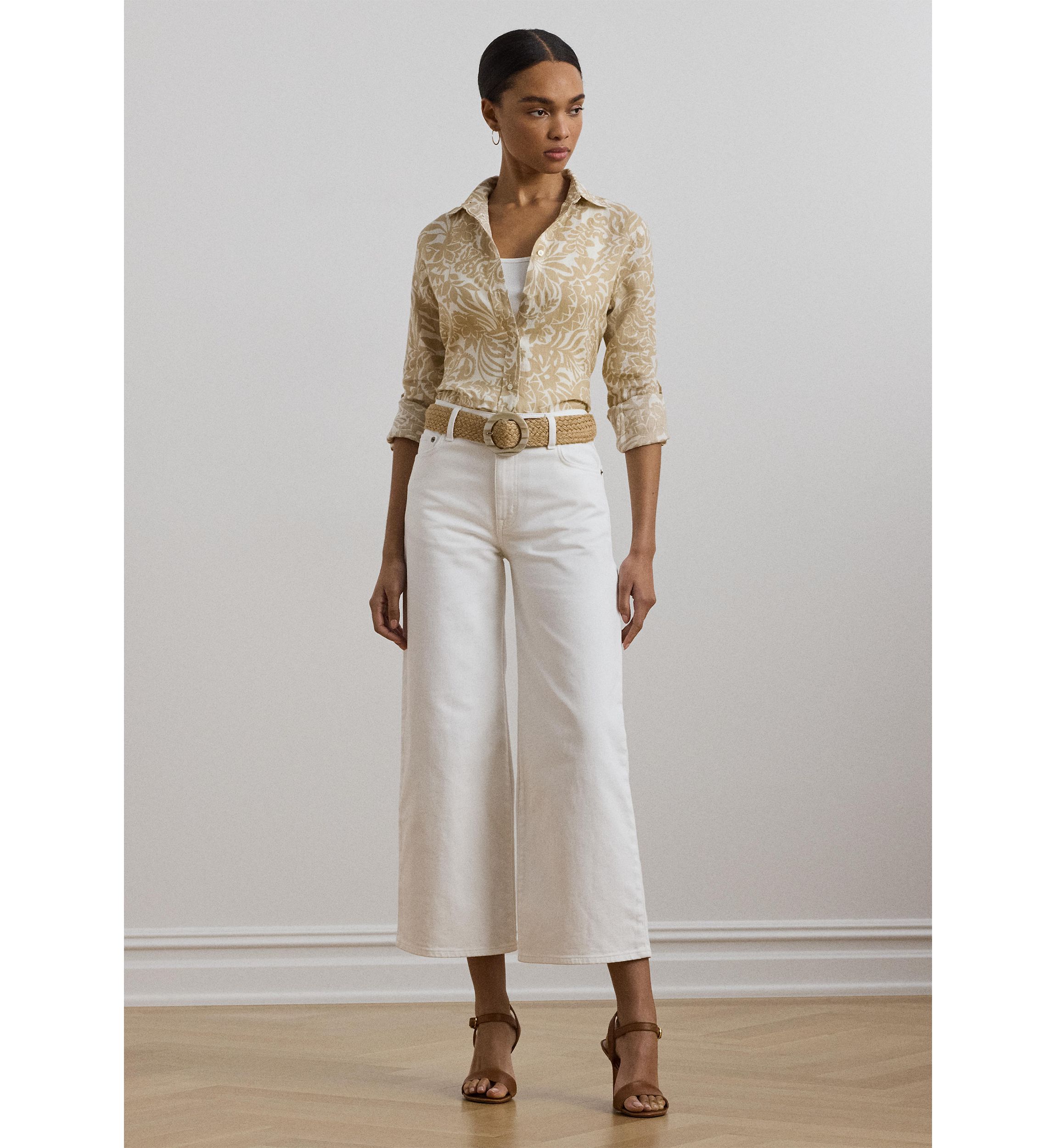 Womens Relaxed Fit Floral Linen Shirt