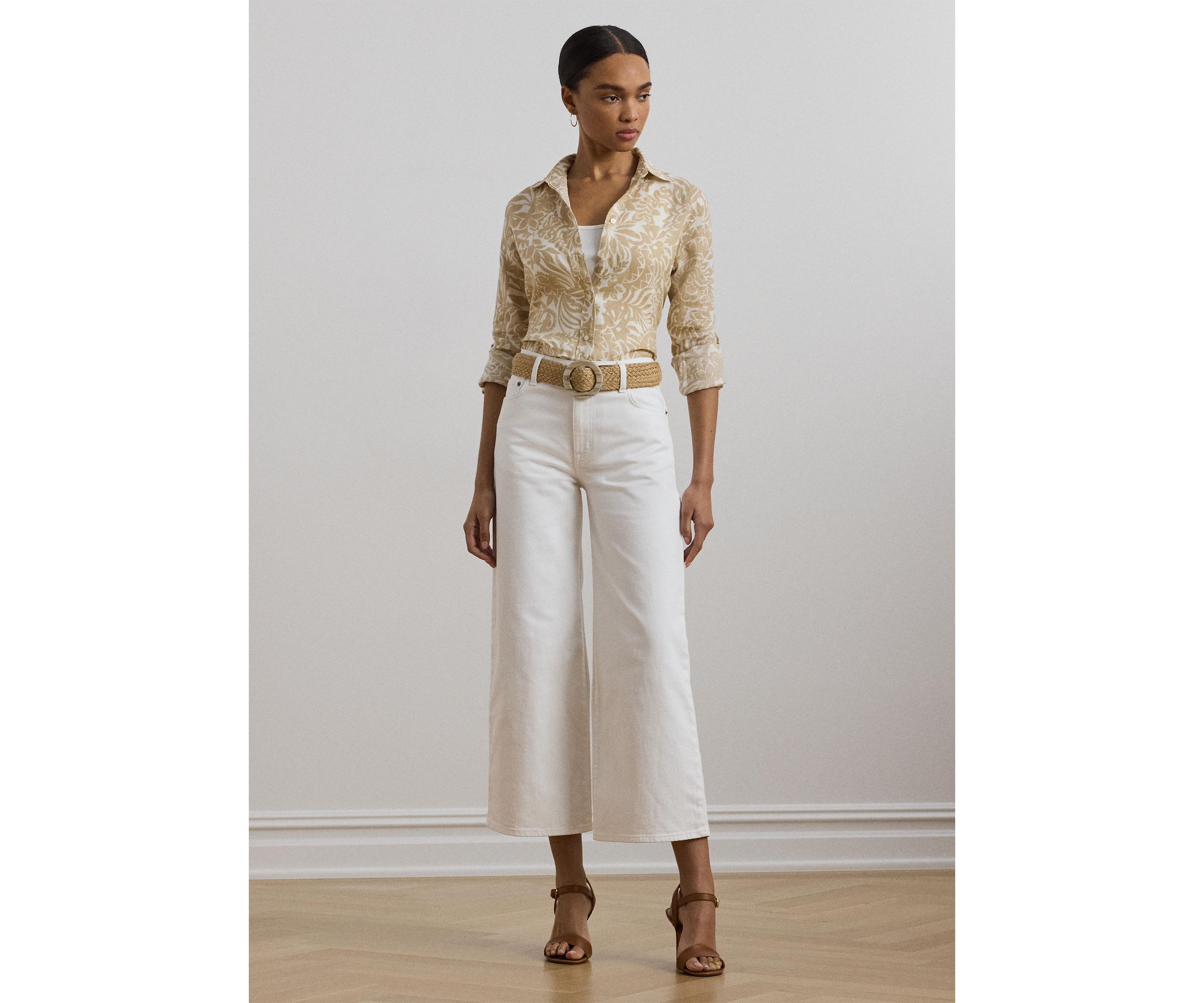 Womens Relaxed Fit Floral Linen Shirt