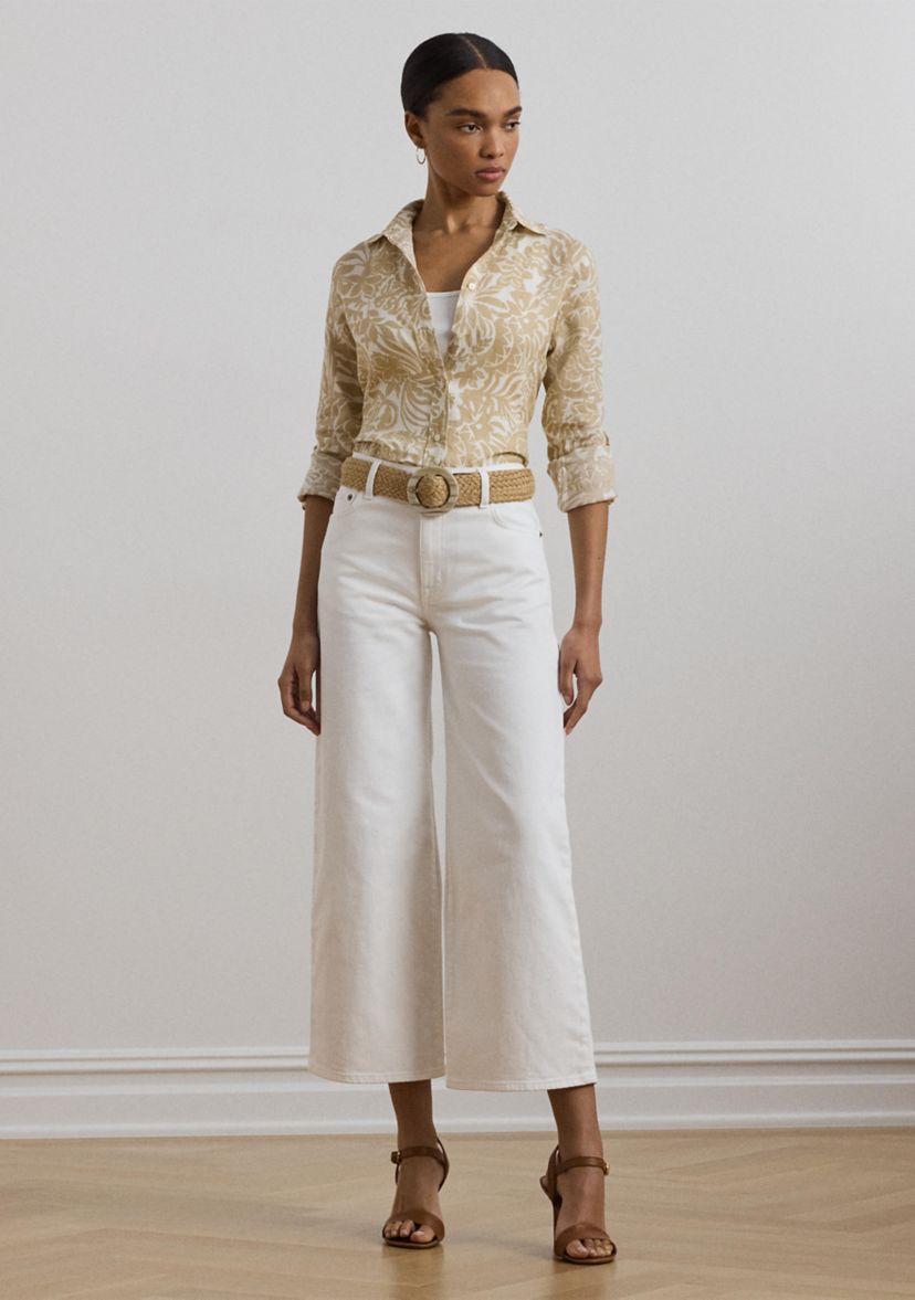 Womens Relaxed Fit Floral Linen Shirt
