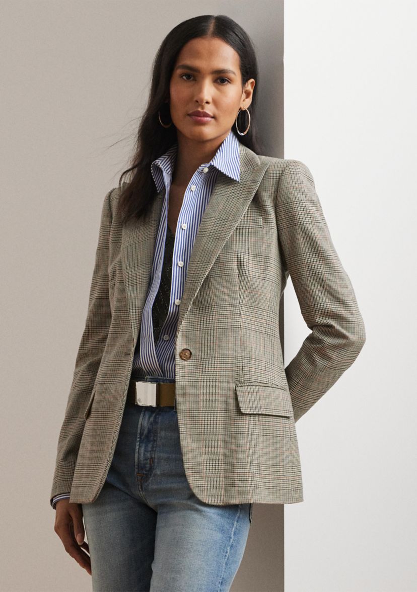 Womens Glen Plaid Cotton-Blend Twill Blazer