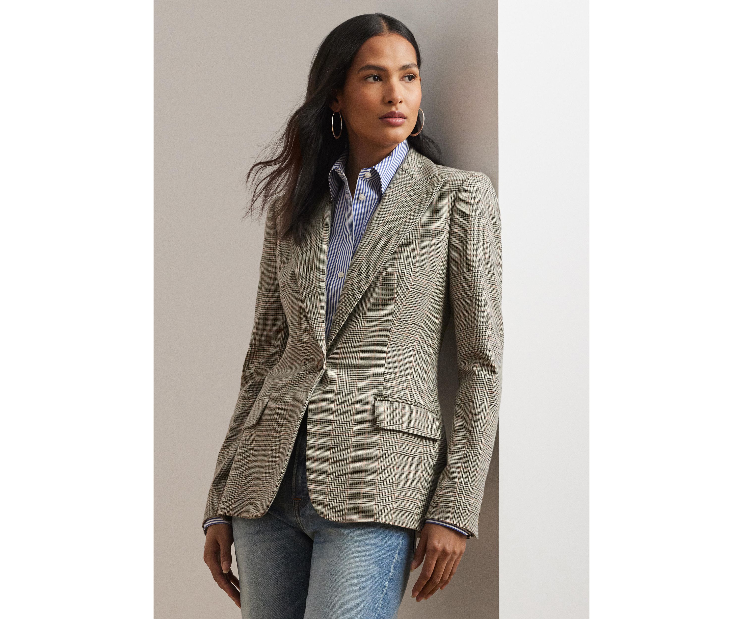 Womens Glen Plaid Cotton-Blend Twill Blazer