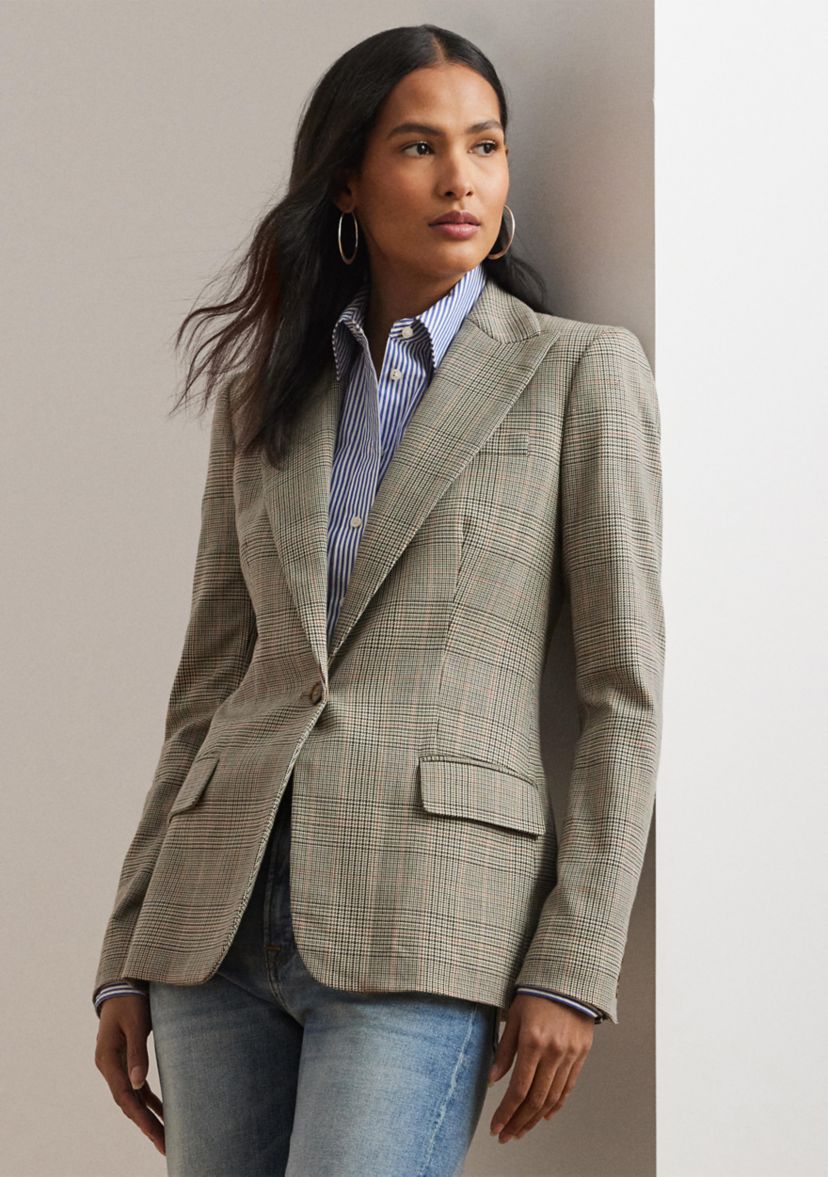 Womens Glen Plaid Cotton-Blend Twill Blazer