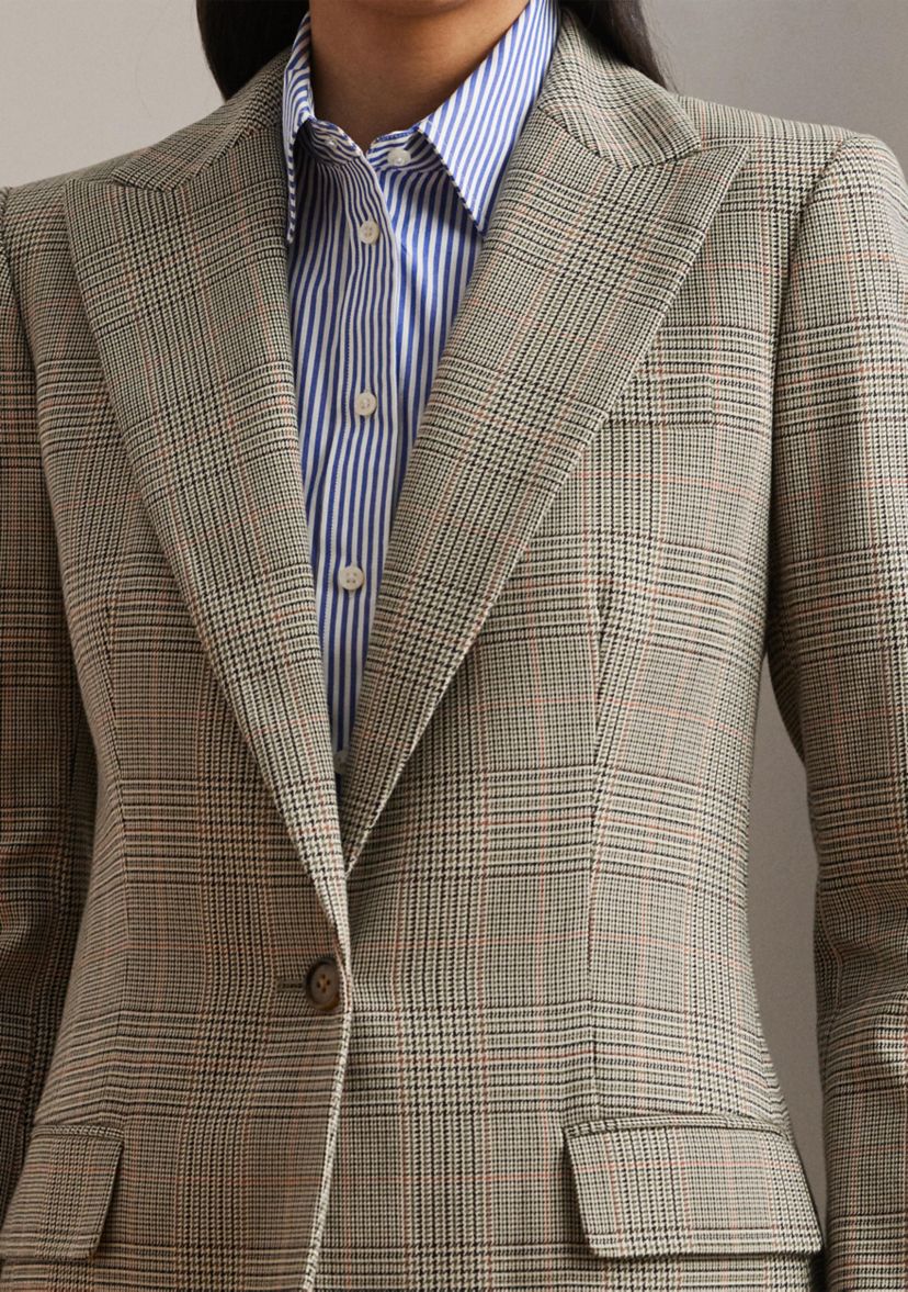 Womens Glen Plaid Cotton-Blend Twill Blazer
