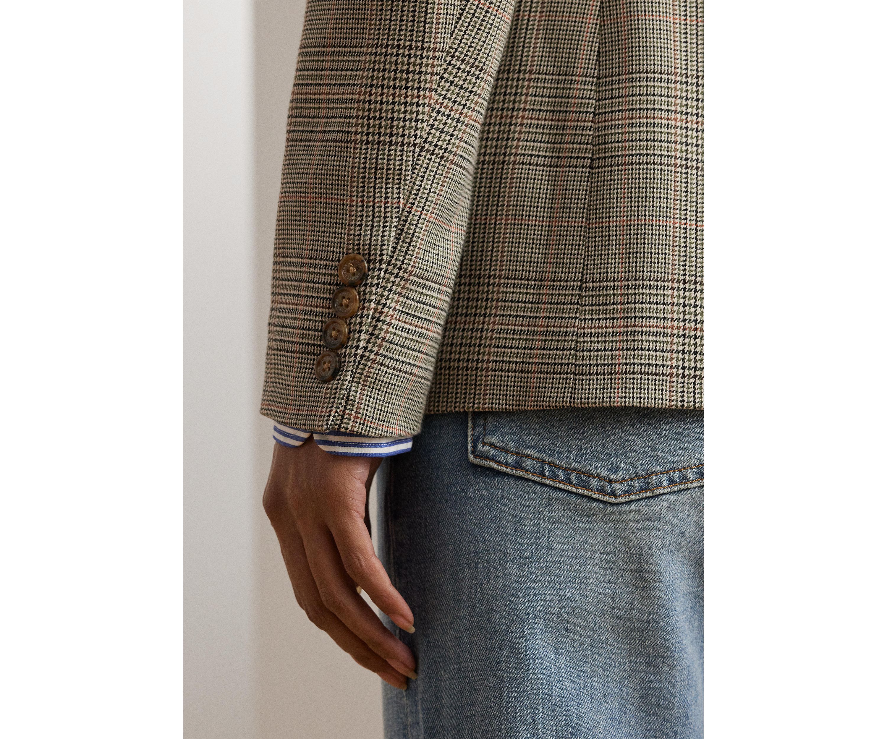 Womens Glen Plaid Cotton-Blend Twill Blazer
