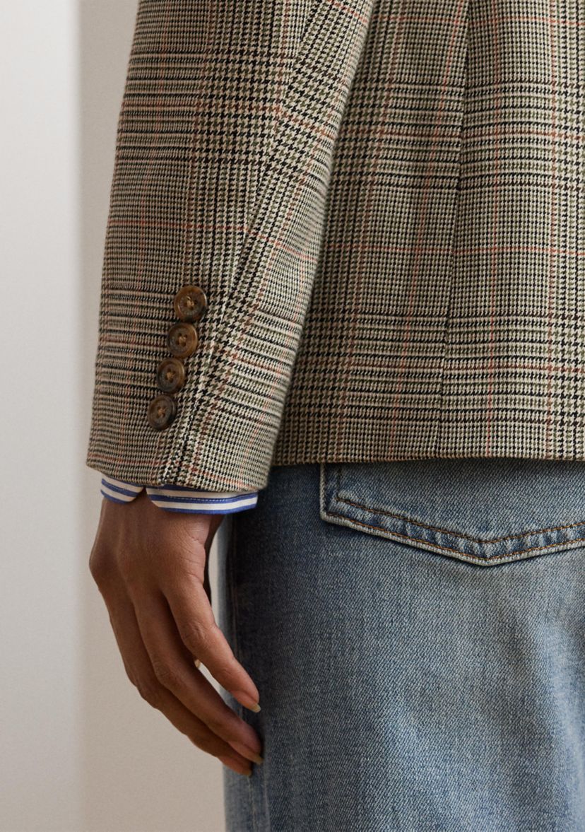 Womens Glen Plaid Cotton-Blend Twill Blazer