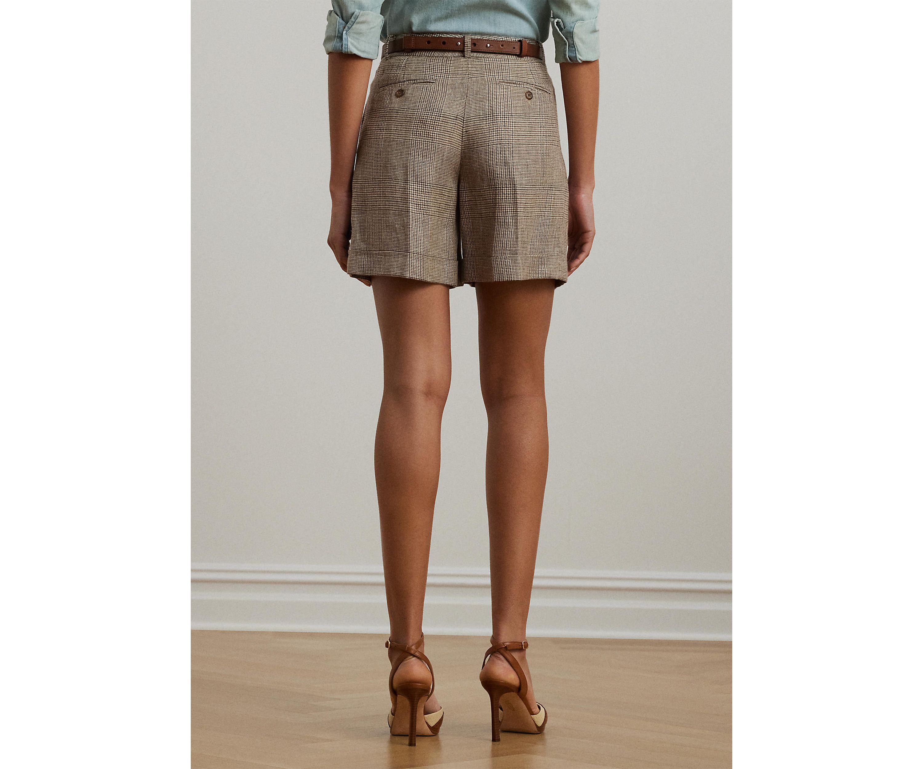 Glen Check Pleated Linen Twill Shorts