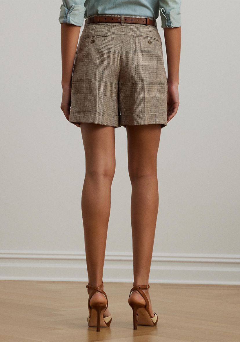 Glen Check Pleated Linen Twill Shorts