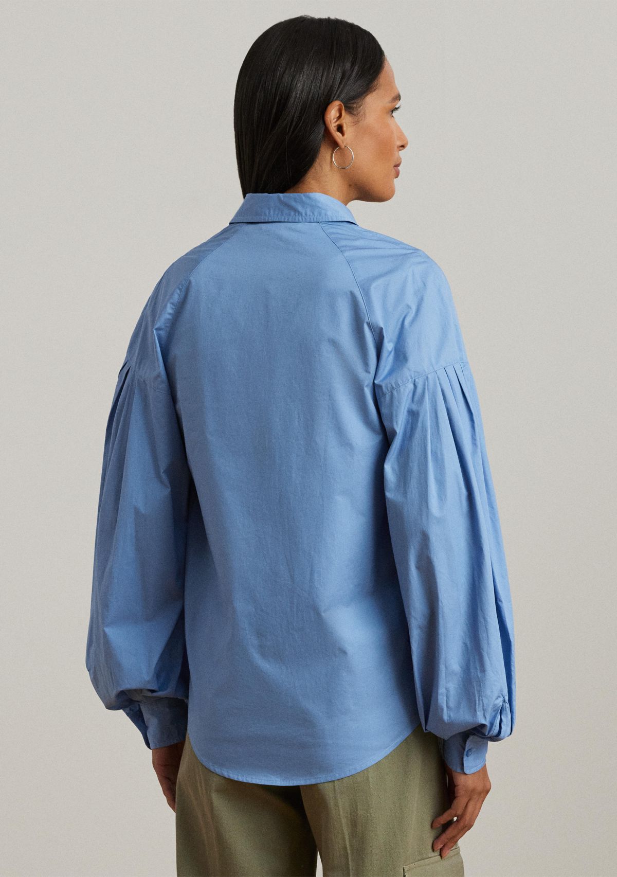 Womens Cotton Poplin Blouson-Sleeve Shirt