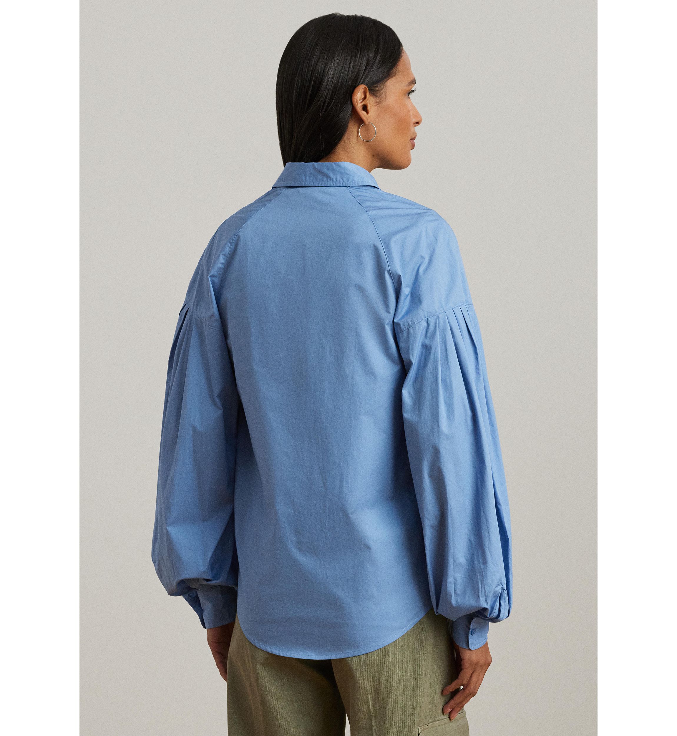 Womens Cotton Poplin Blouson-Sleeve Shirt