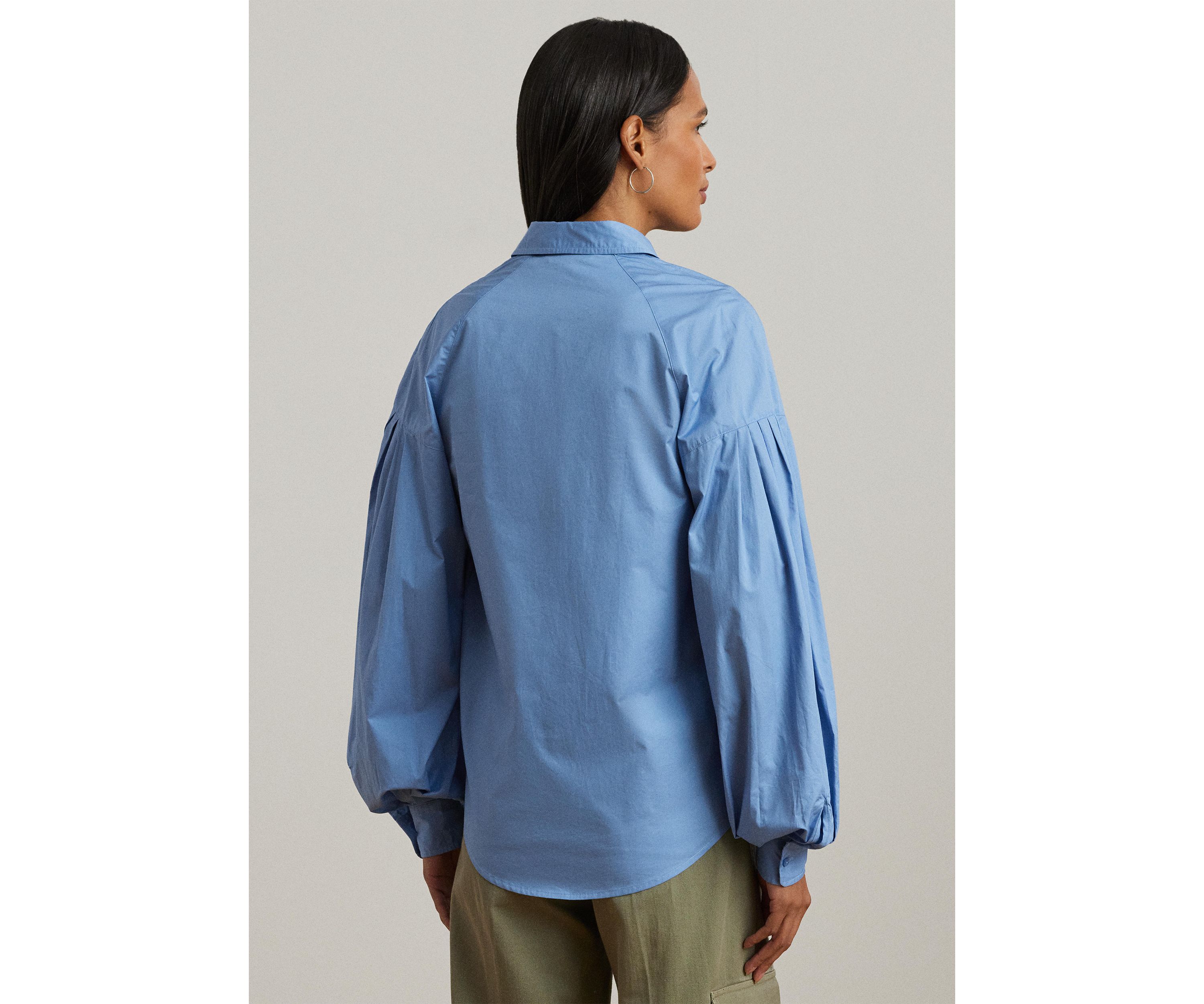 Womens Cotton Poplin Blouson-Sleeve Shirt