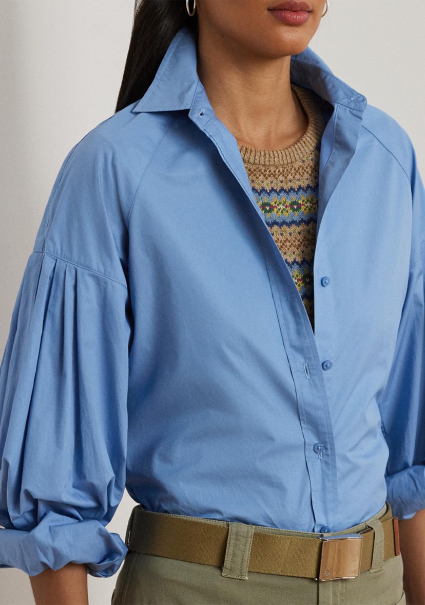 Womens Cotton Poplin Blouson-Sleeve Shirt